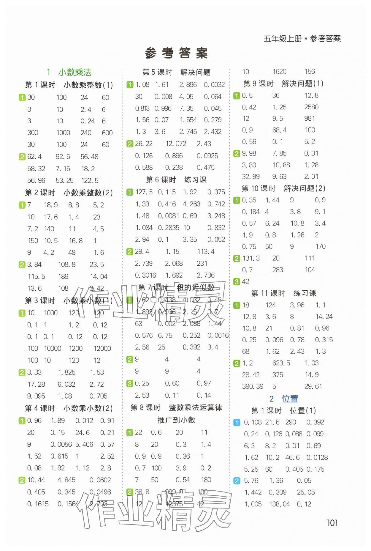 2024年七彩課堂計(jì)算天天練五年級(jí)數(shù)學(xué)上冊(cè)人教版 參考答案第1頁(yè)