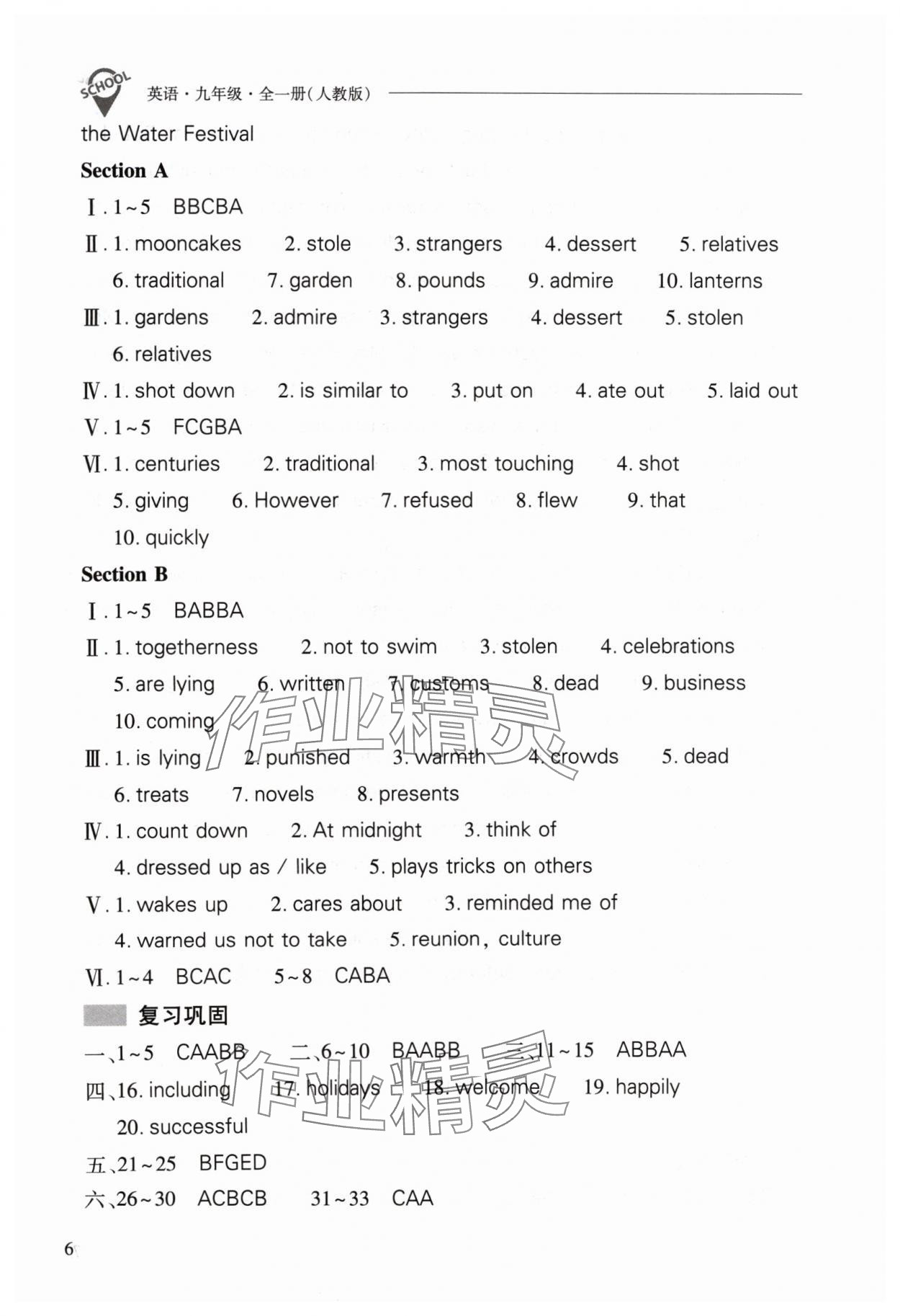 2024年新课程问题解决导学方案九年级英语全一册人教版 参考答案第6页