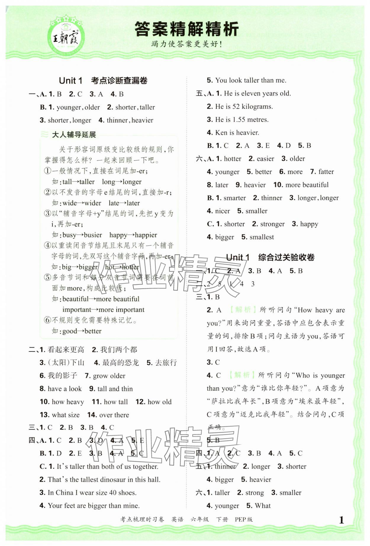 2025年王朝霞考点梳理时习卷六年级英语下册人教版 第1页