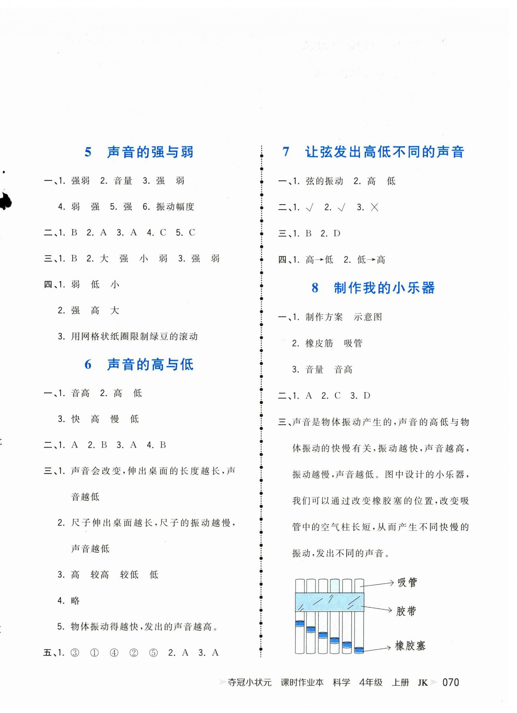 2025年夺冠小状元课时作业本四年级科学上册教科版 参考答案第2页