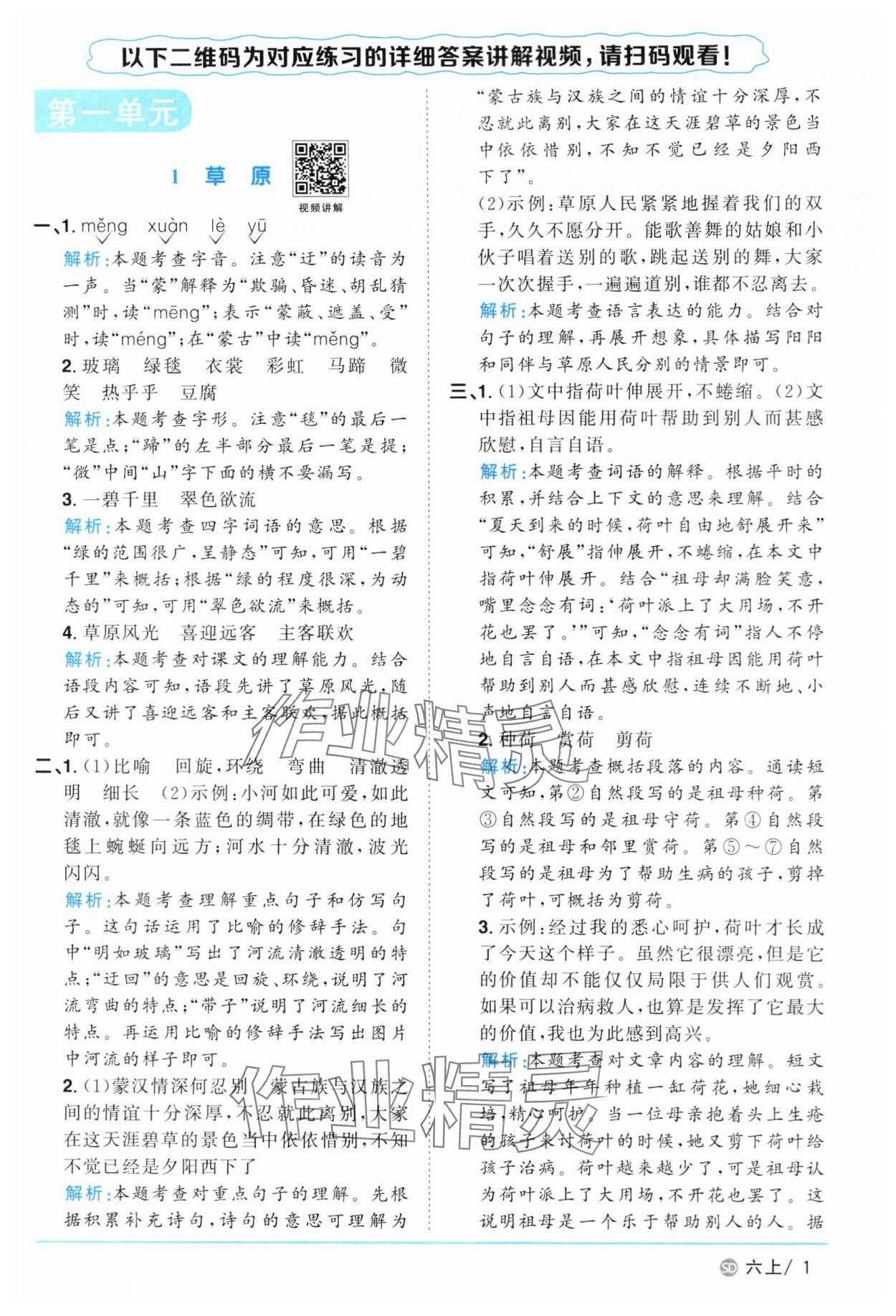 2024年陽(yáng)光同學(xué)課時(shí)優(yōu)化作業(yè)六年級(jí)語(yǔ)文上冊(cè)人教版菏澤專(zhuān)版 參考答案第1頁(yè)