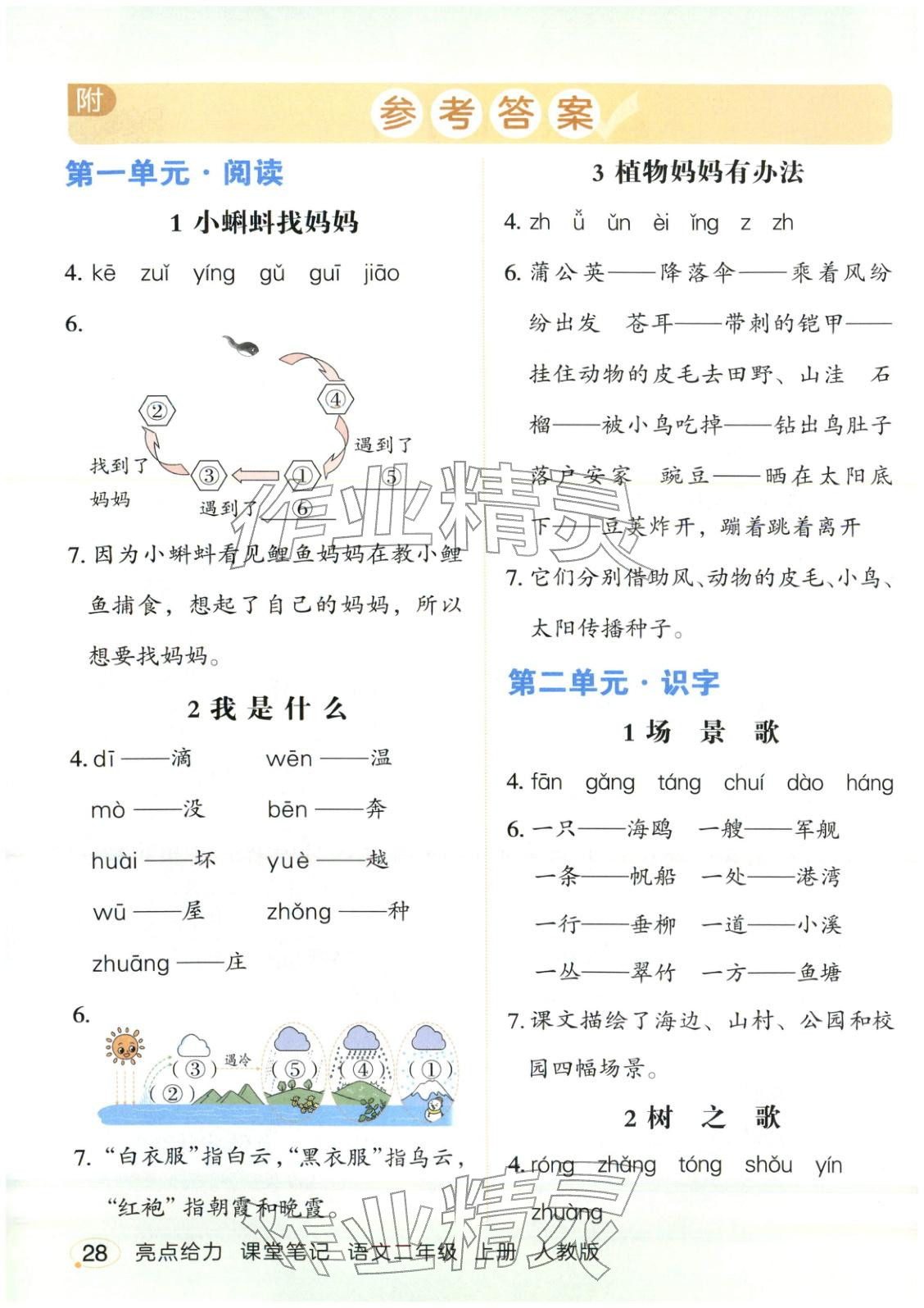 2025年亮点给力课堂笔记二年级语文上册人教版&nbsp;第1页