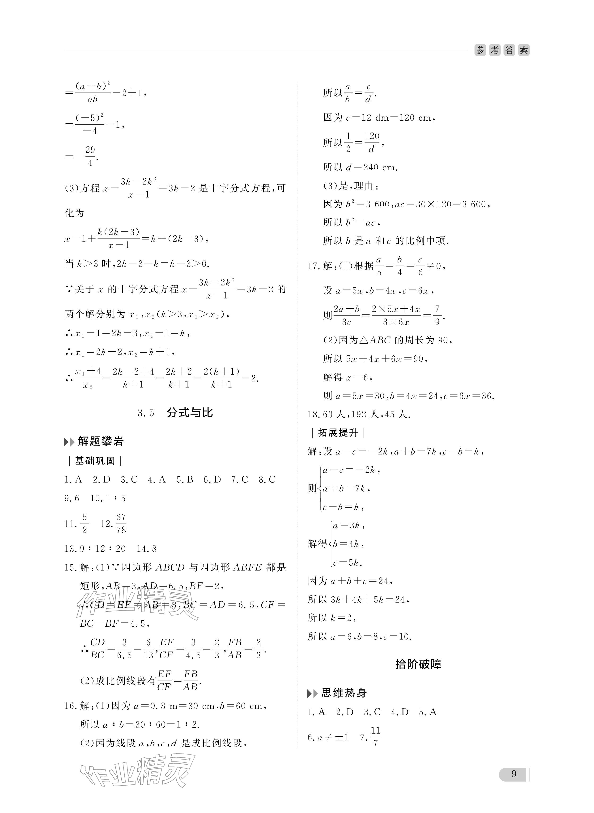 2025年行知天下八年級(jí)數(shù)學(xué)上冊青島版 參考答案第9頁