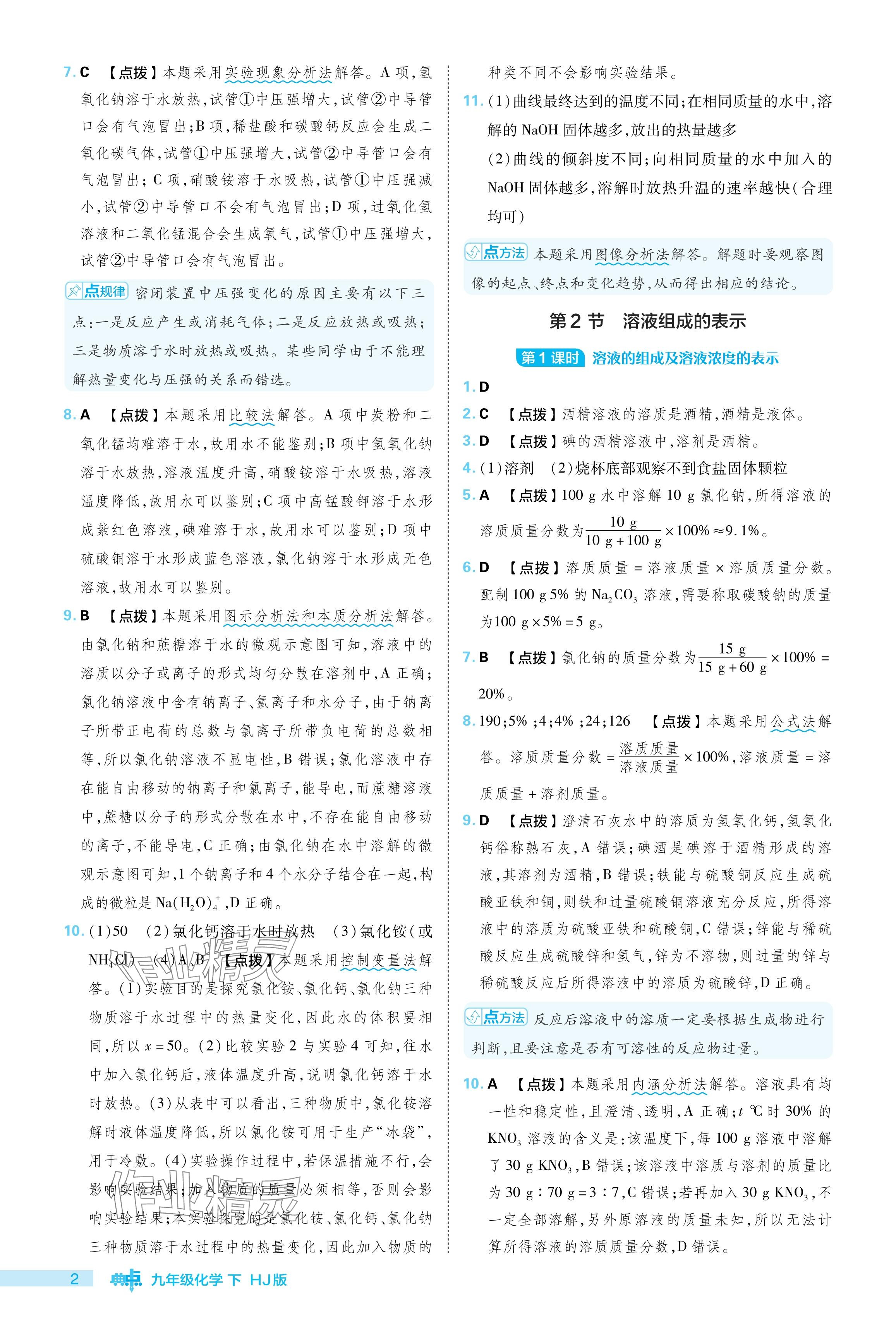 2024年綜合應(yīng)用創(chuàng)新題典中點(diǎn)九年級化學(xué)下冊滬教版 參考答案第2頁