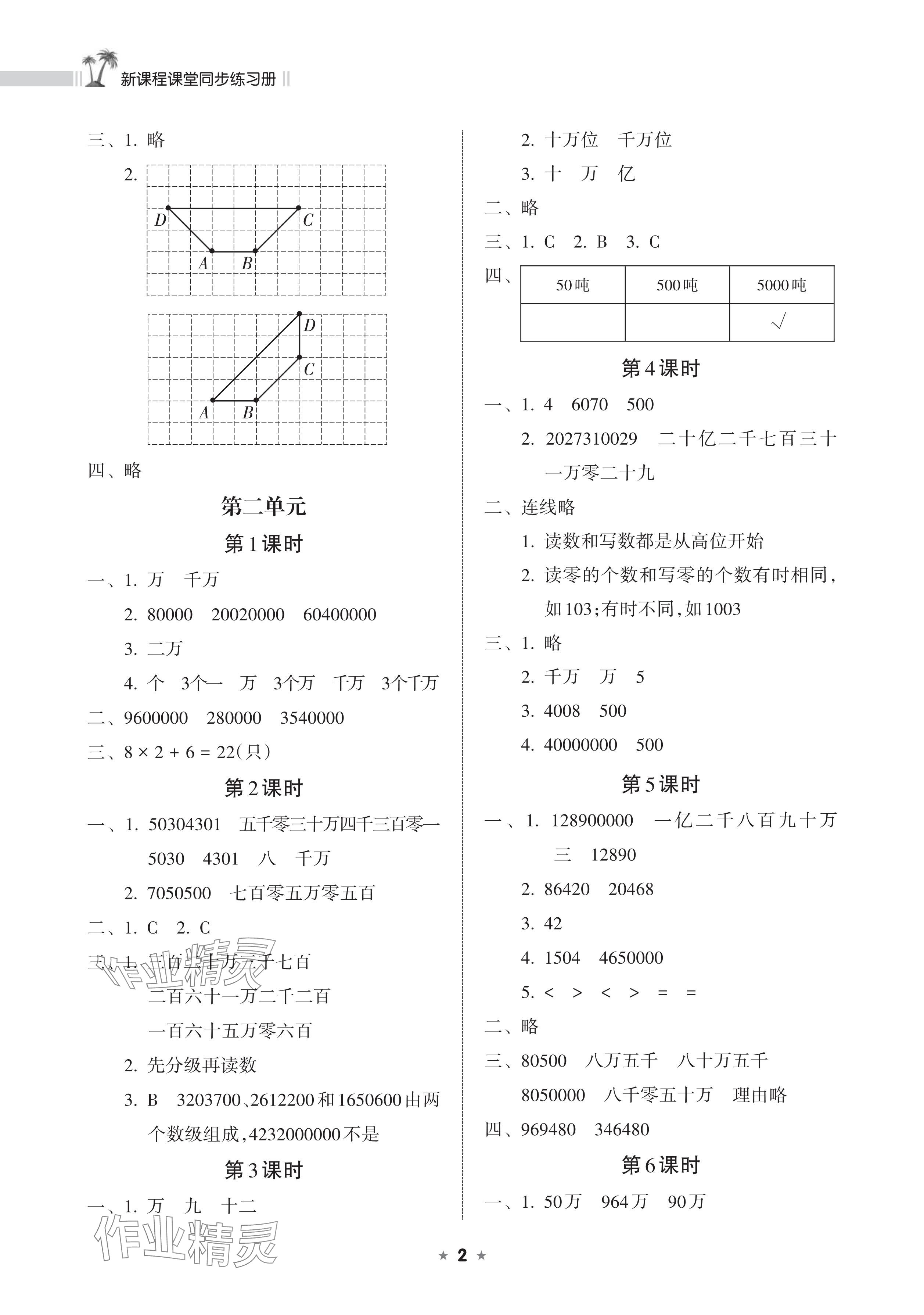 2025年新課程課堂同步練習冊四年級數(shù)學下冊蘇教版 參考答案第2頁