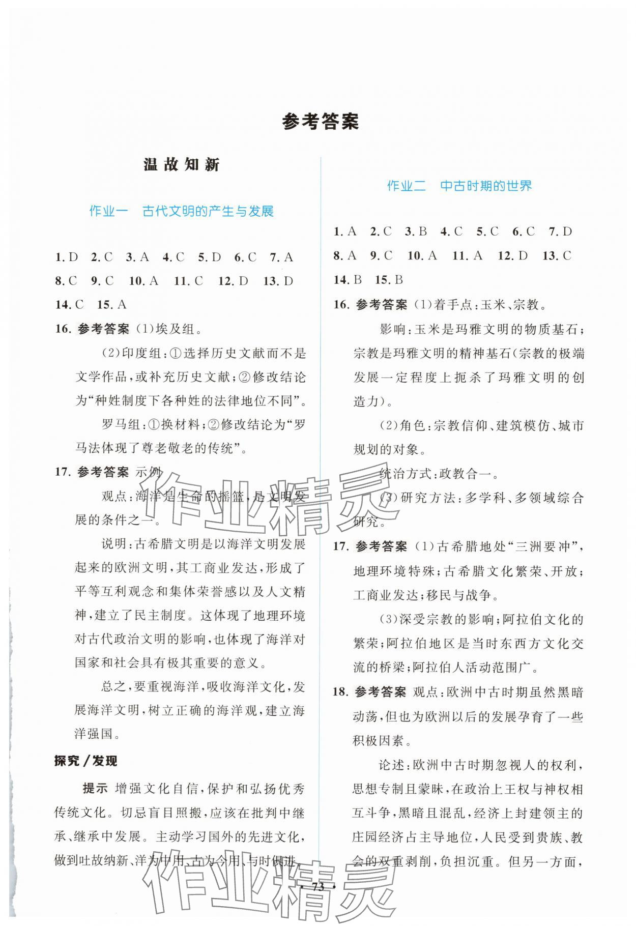 2025年暑假作业陕西旅游出版社高一历史 第1页