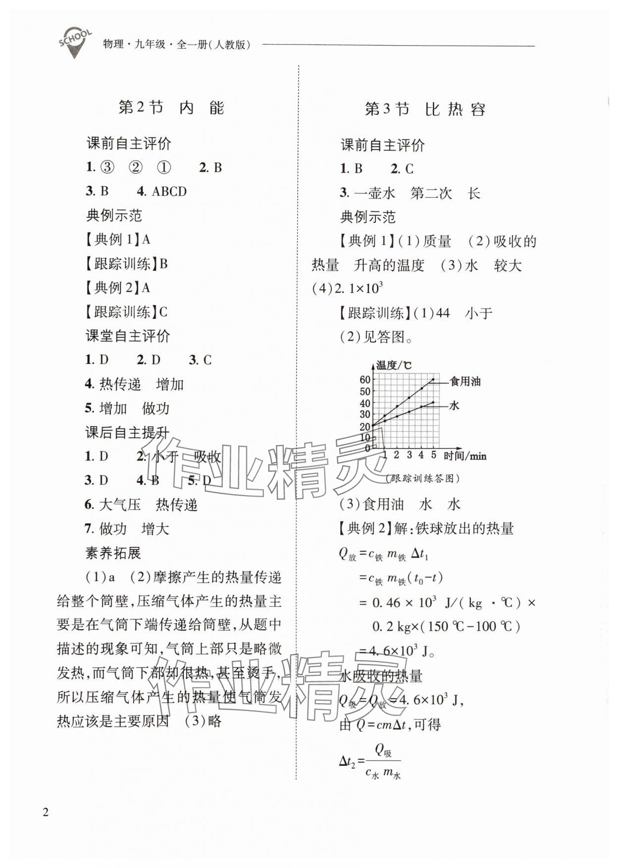 2024年新課程問題解決導(dǎo)學(xué)方案九年級物理全一冊人教版 參考答案第2頁