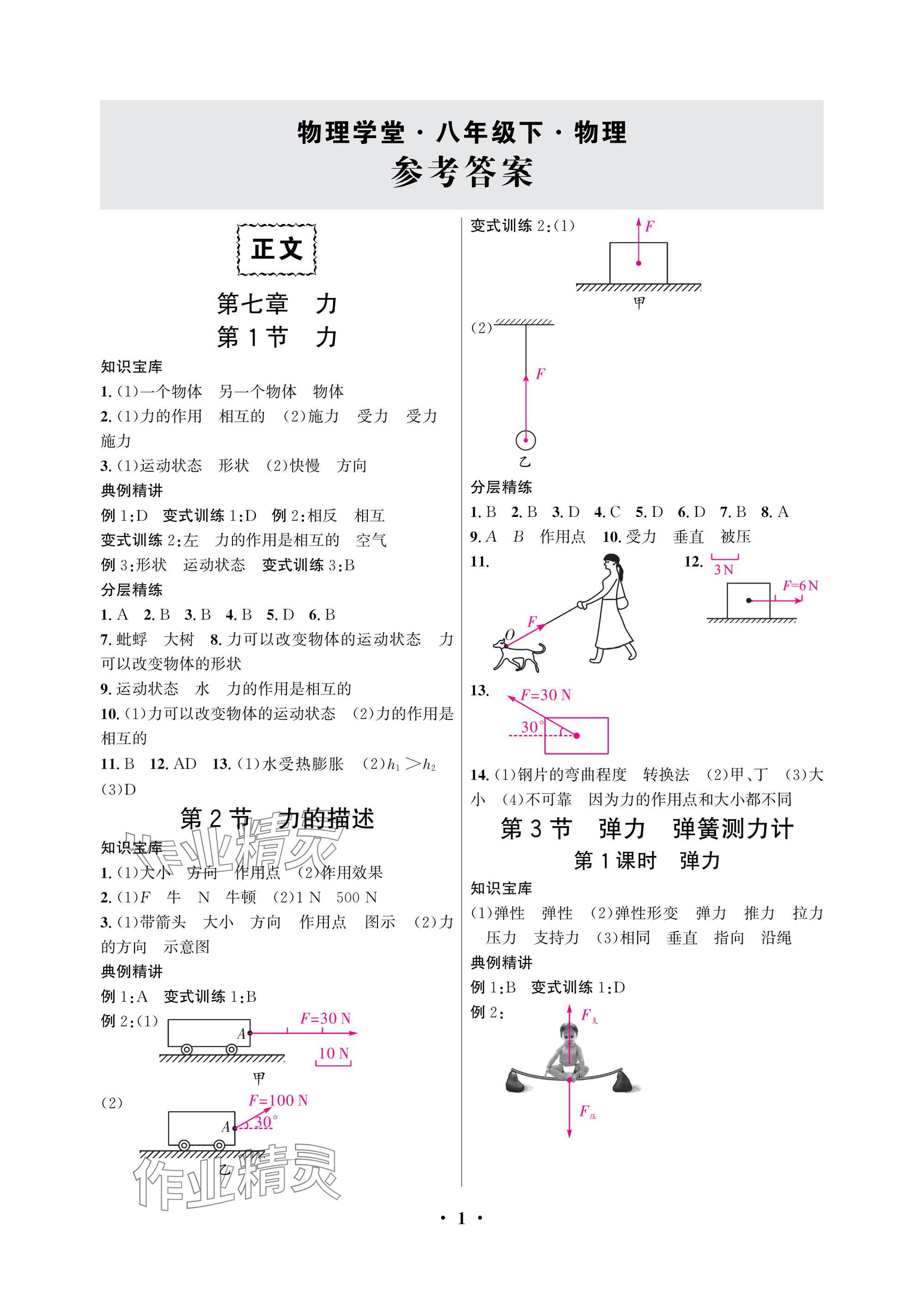 2025年物理学堂八年级下册教科版 参考答案第1页