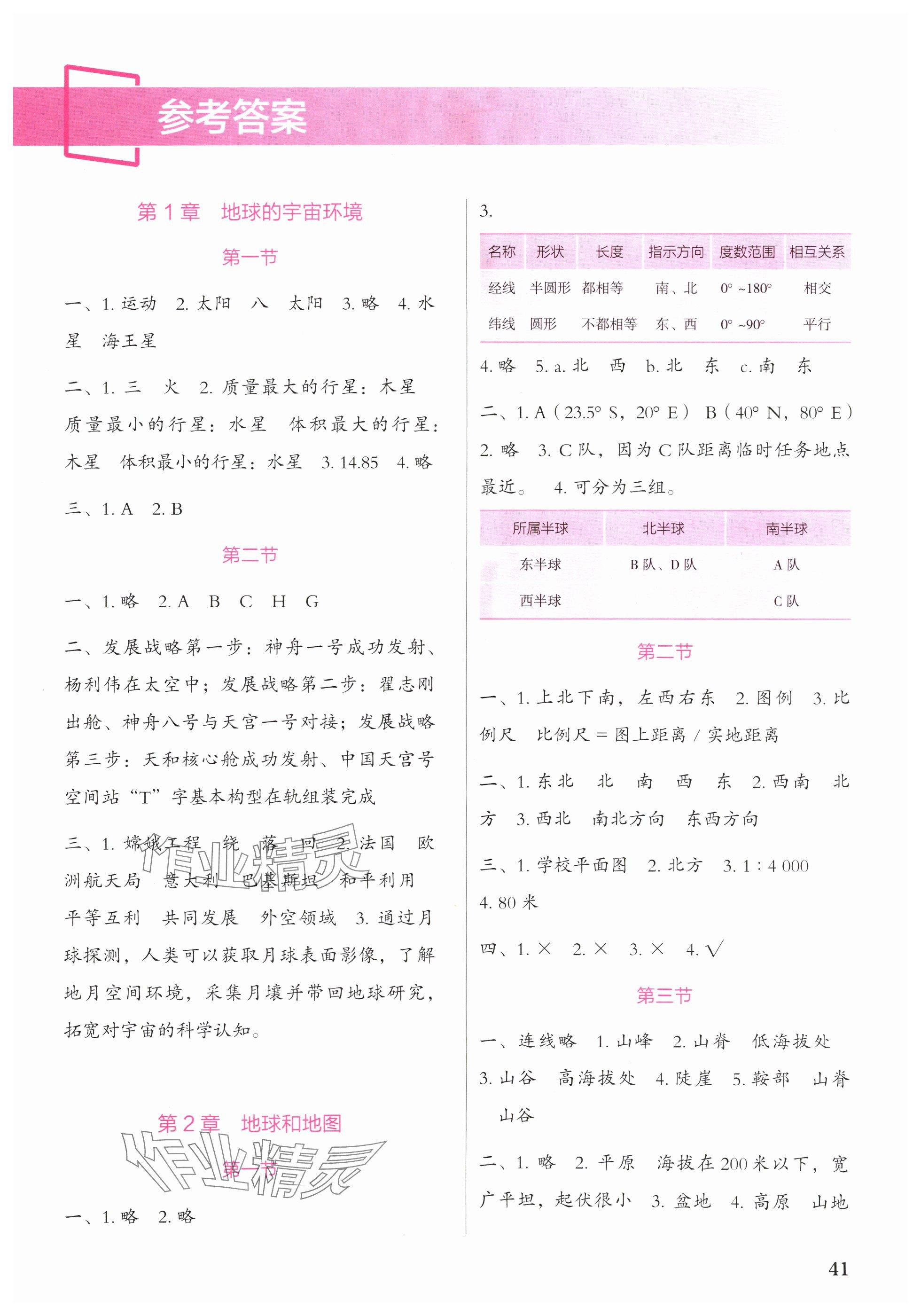 2025年填充图册中国地图出版社七年级地理上册中图版湖北专版 参考答案第1页