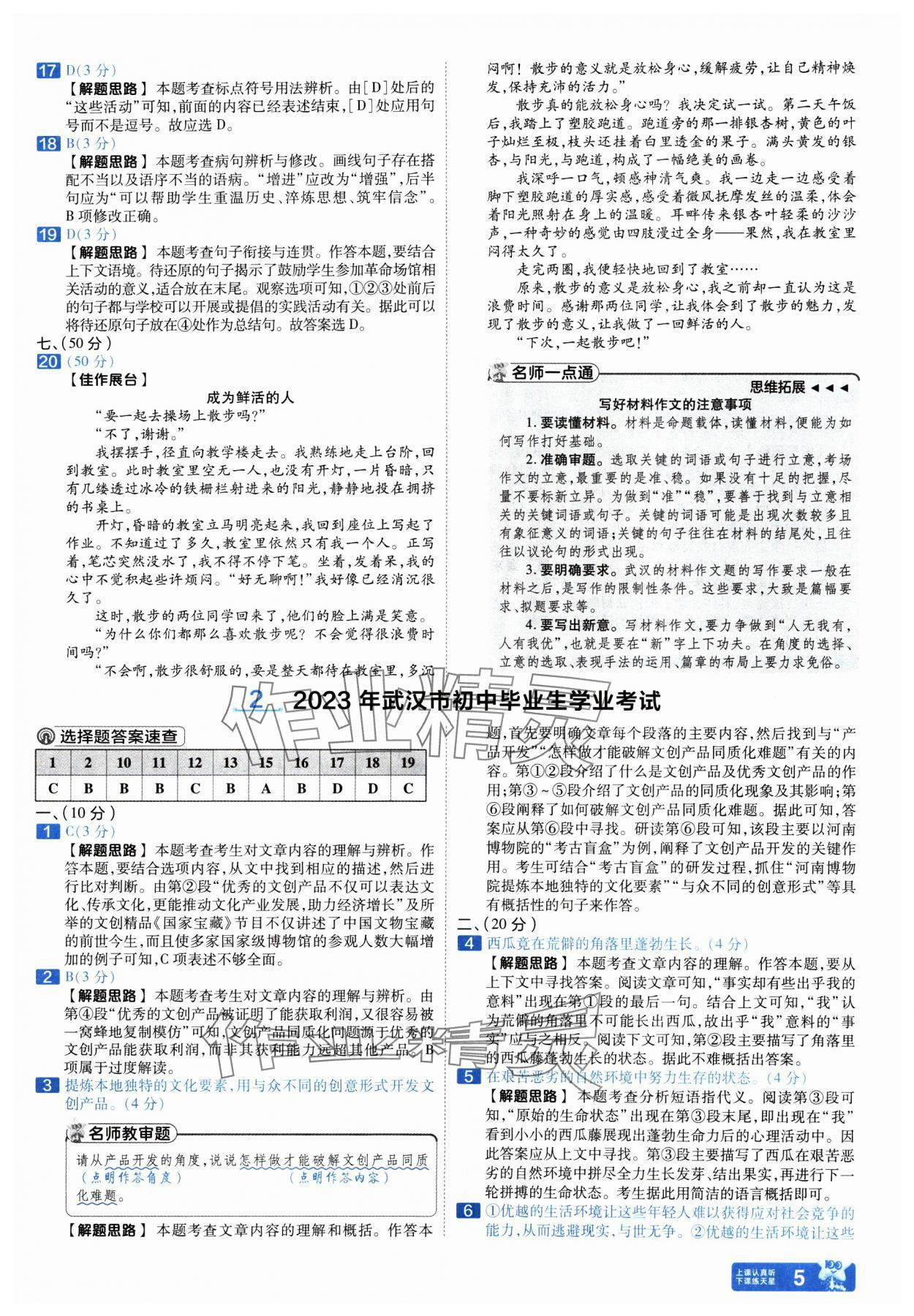 2025年金考卷中考45套匯編語文中考武漢專版 參考答案第5頁