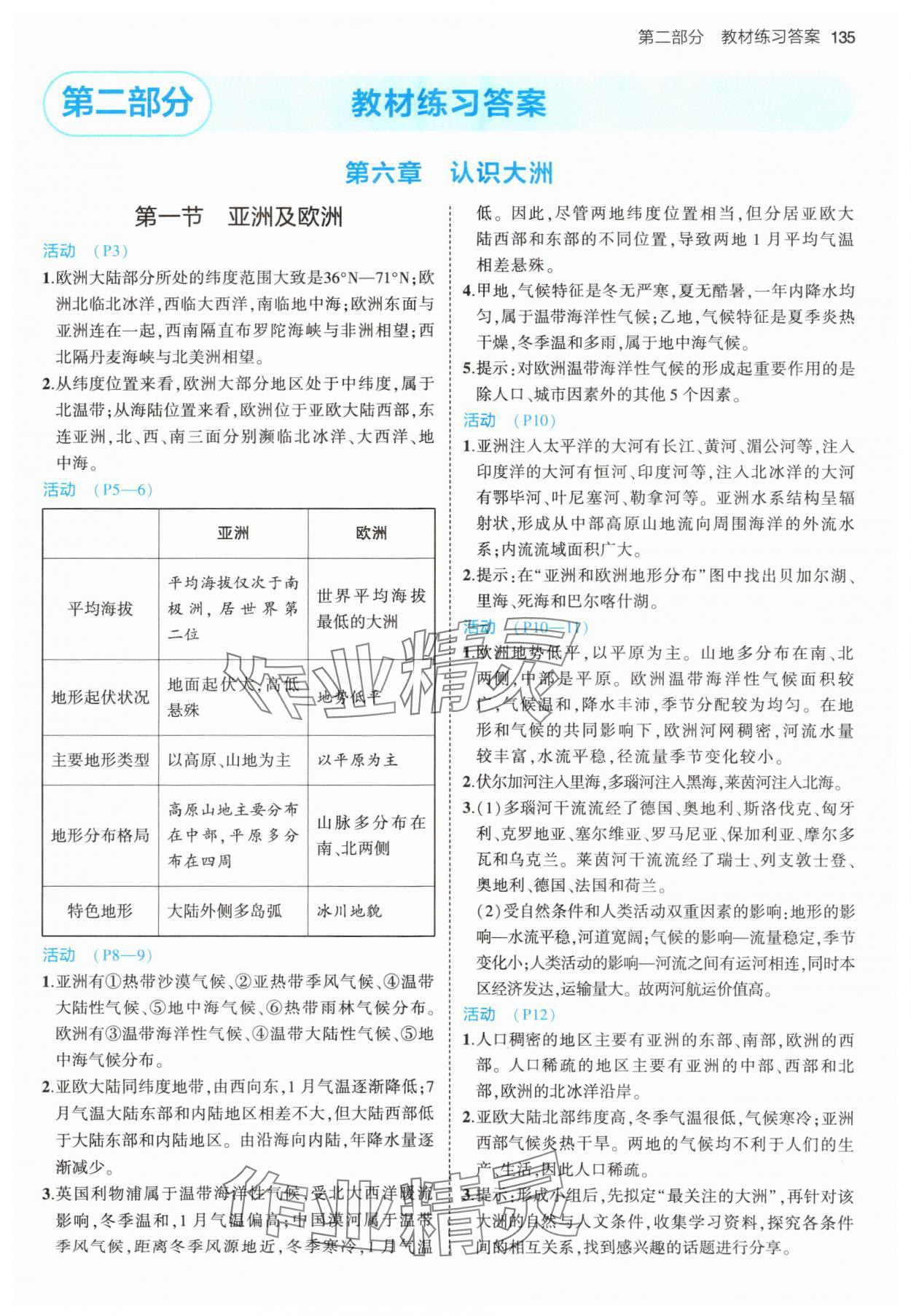 2024年教材課本七年級(jí)地理下冊(cè)湘教版 參考答案第1頁