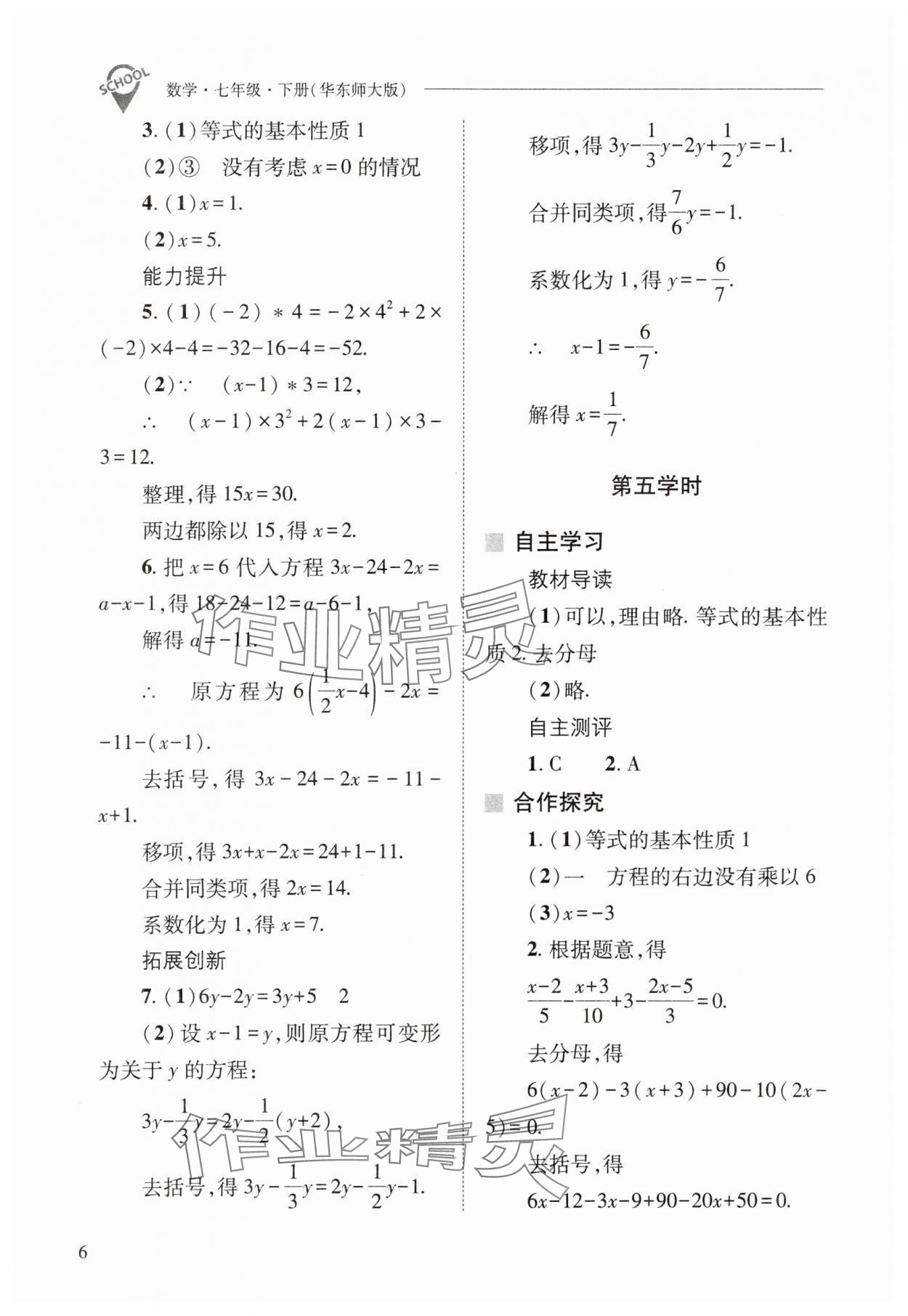 2024年新课程问题解决导学方案七年级数学下册华师大版 参考答案第6页