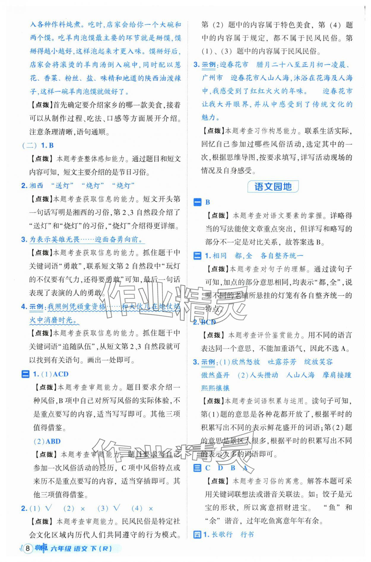 2025年综合应用创新题典中点六年级语文下册人教版 参考答案第8页