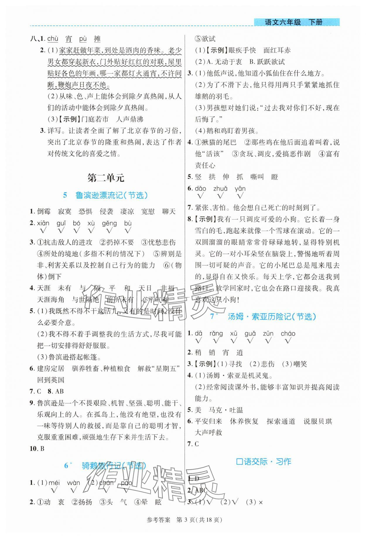 2025年課內(nèi)課外直通車(chē)六年級(jí)語(yǔ)文下冊(cè)人教版河南專(zhuān)版 參考答案第3頁(yè)