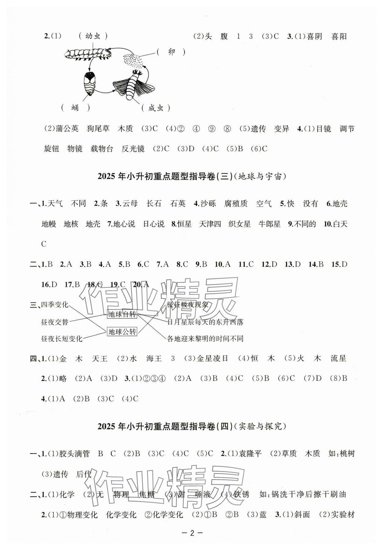 2025年小学毕业冲刺卷科学 参考答案第2页