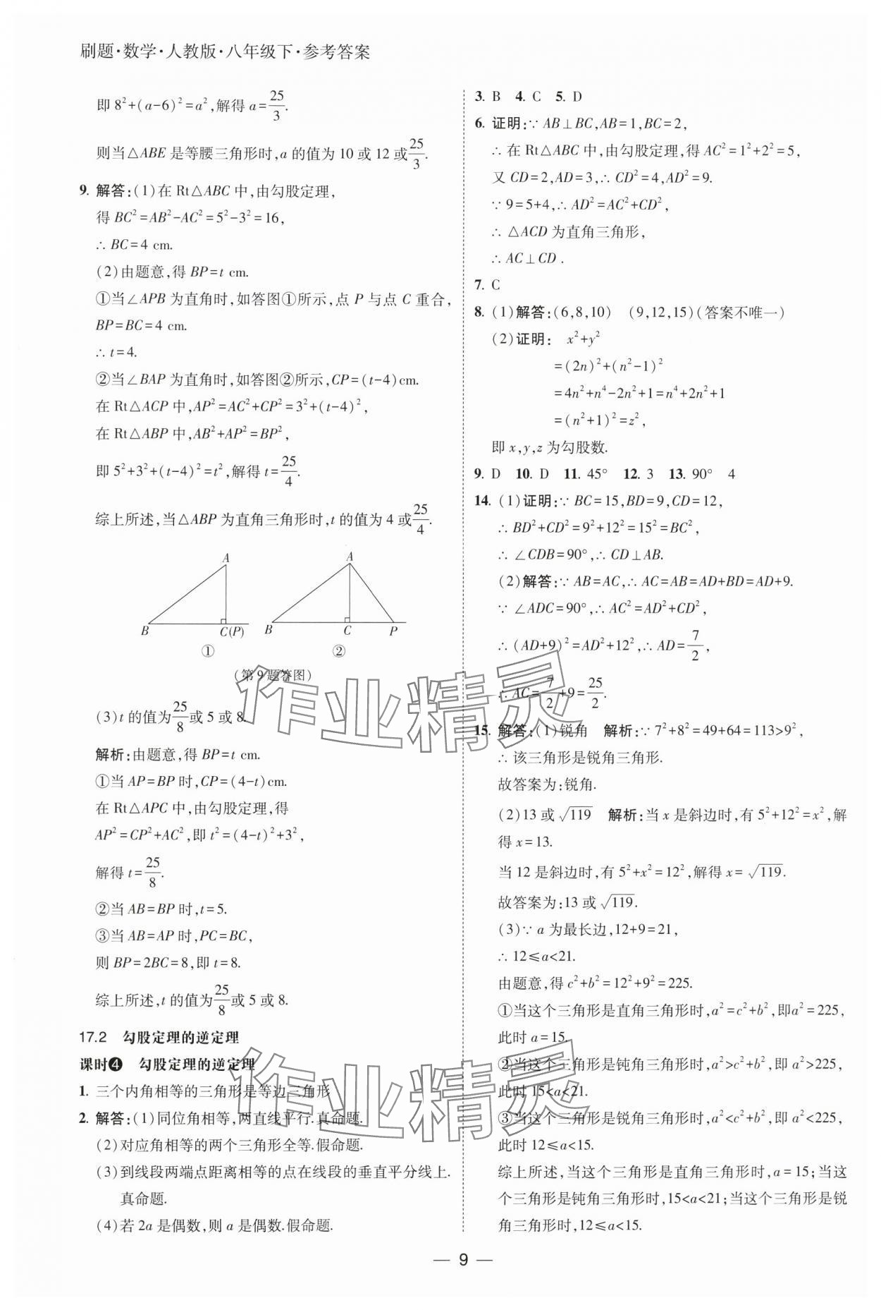 2025年北大綠卡刷題八年級數(shù)學(xué)下冊人教版 參考答案第9頁