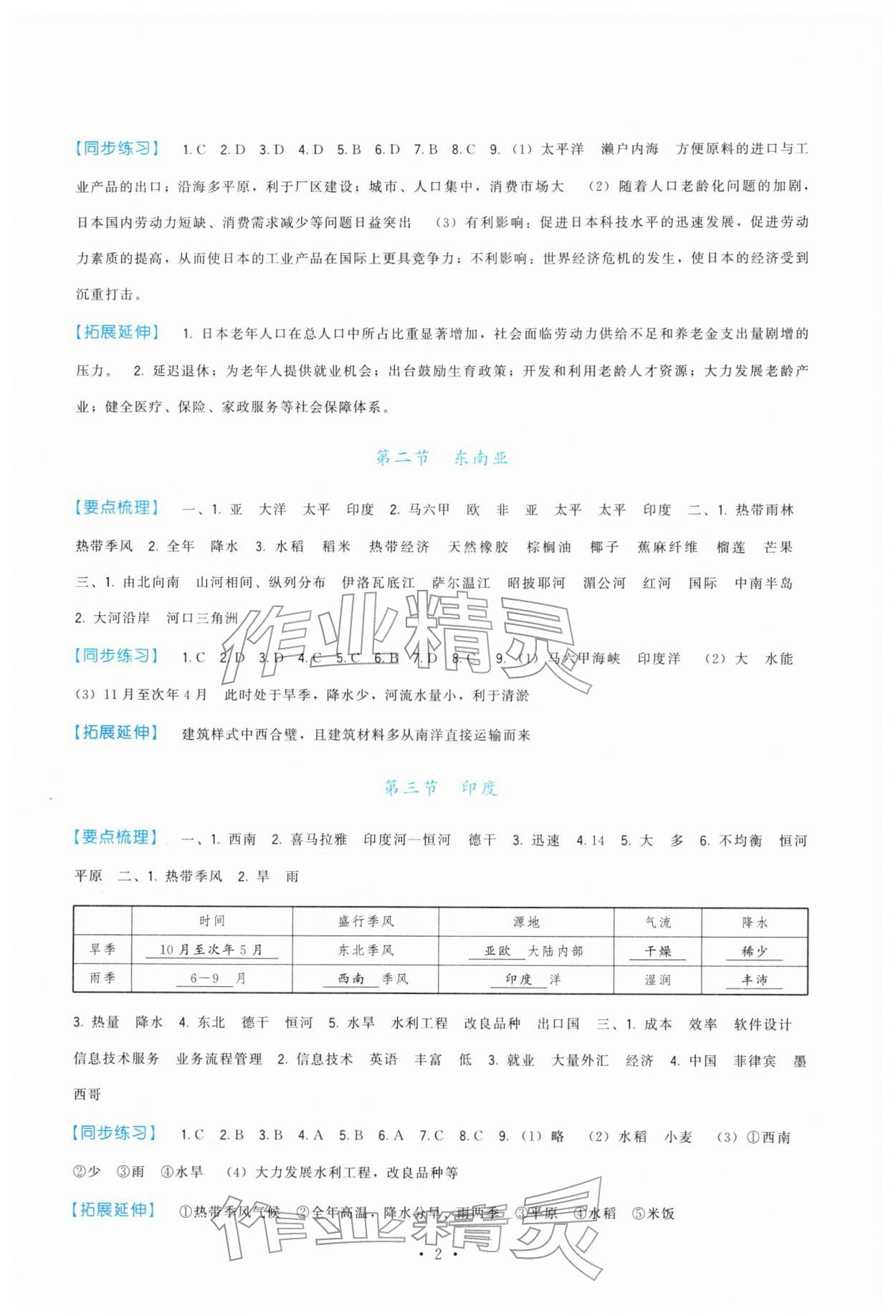 2026年顶尖课课练七年级地理下册人教版&nbsp;参考答案第2页