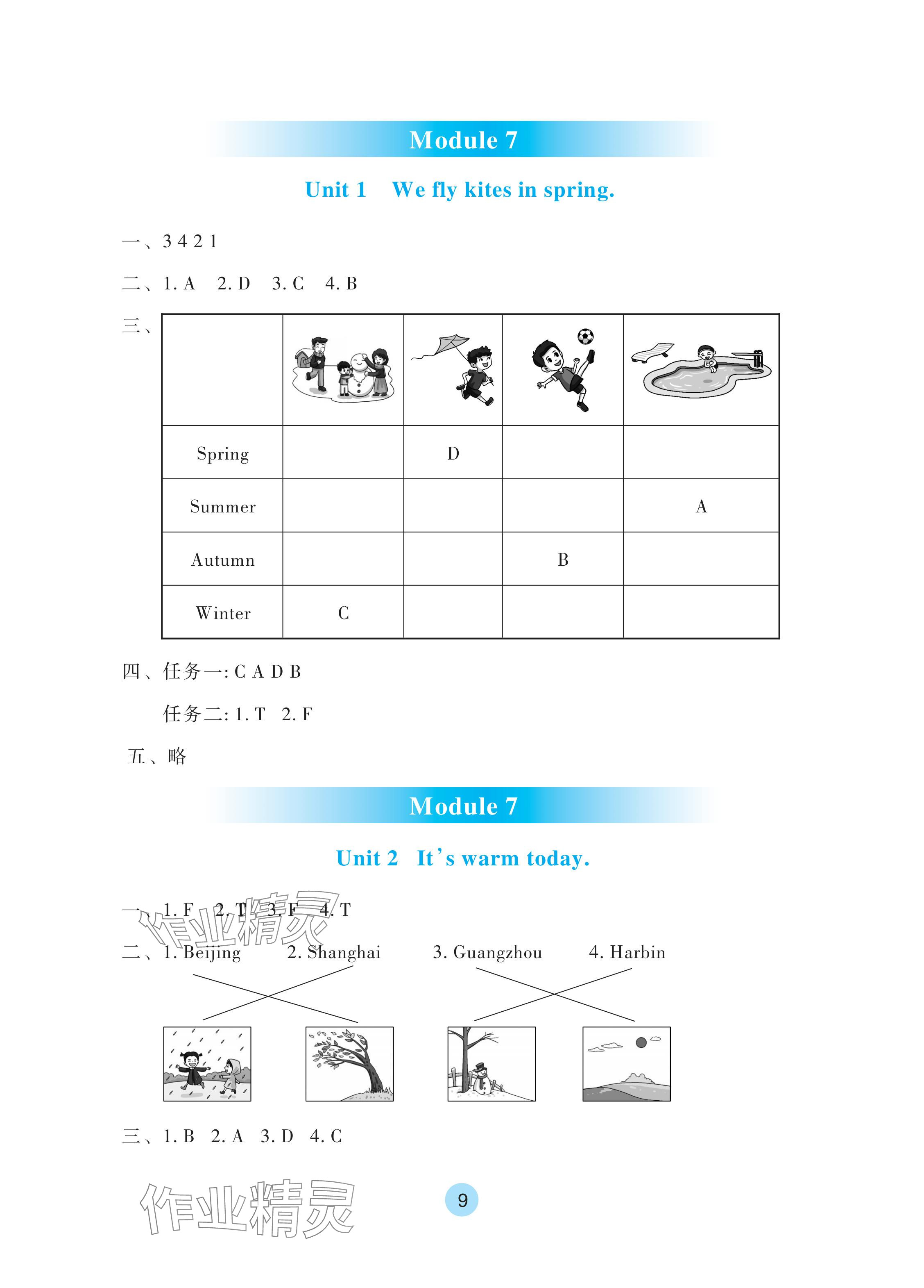 2024年学生基础性作业三年级英语下册外研版 参考答案第9页