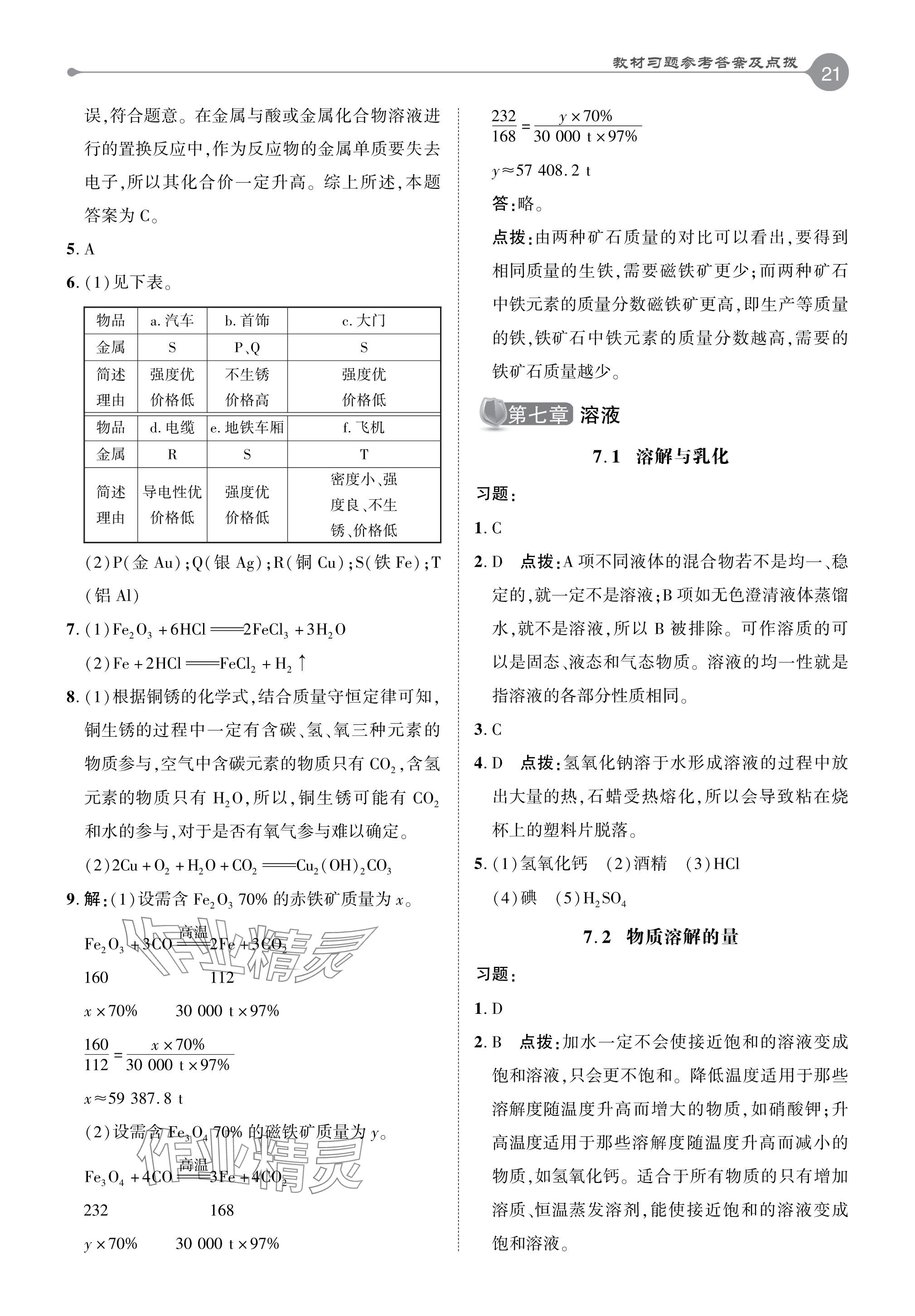 2024年教材课本九年级化学下册科粤版 参考答案第3页