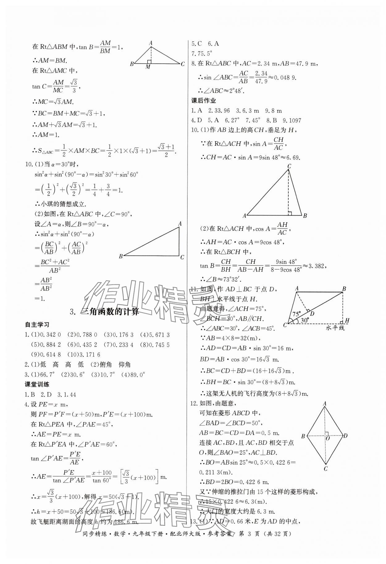 2024年同步精練廣東人民出版社九年級數(shù)學(xué)下冊北師大版 參考答案第3頁