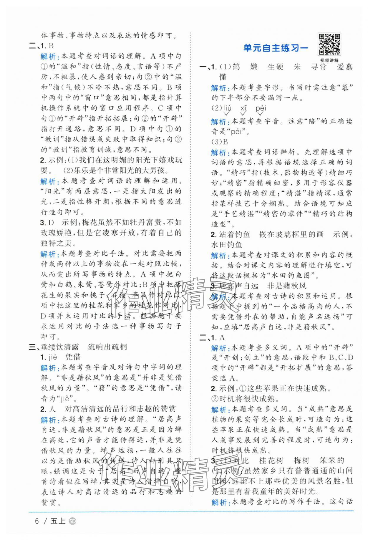 2024年陽(yáng)光同學(xué)課時(shí)優(yōu)化作業(yè)五年級(jí)語(yǔ)文上冊(cè)人教版菏澤專版 參考答案第6頁(yè)