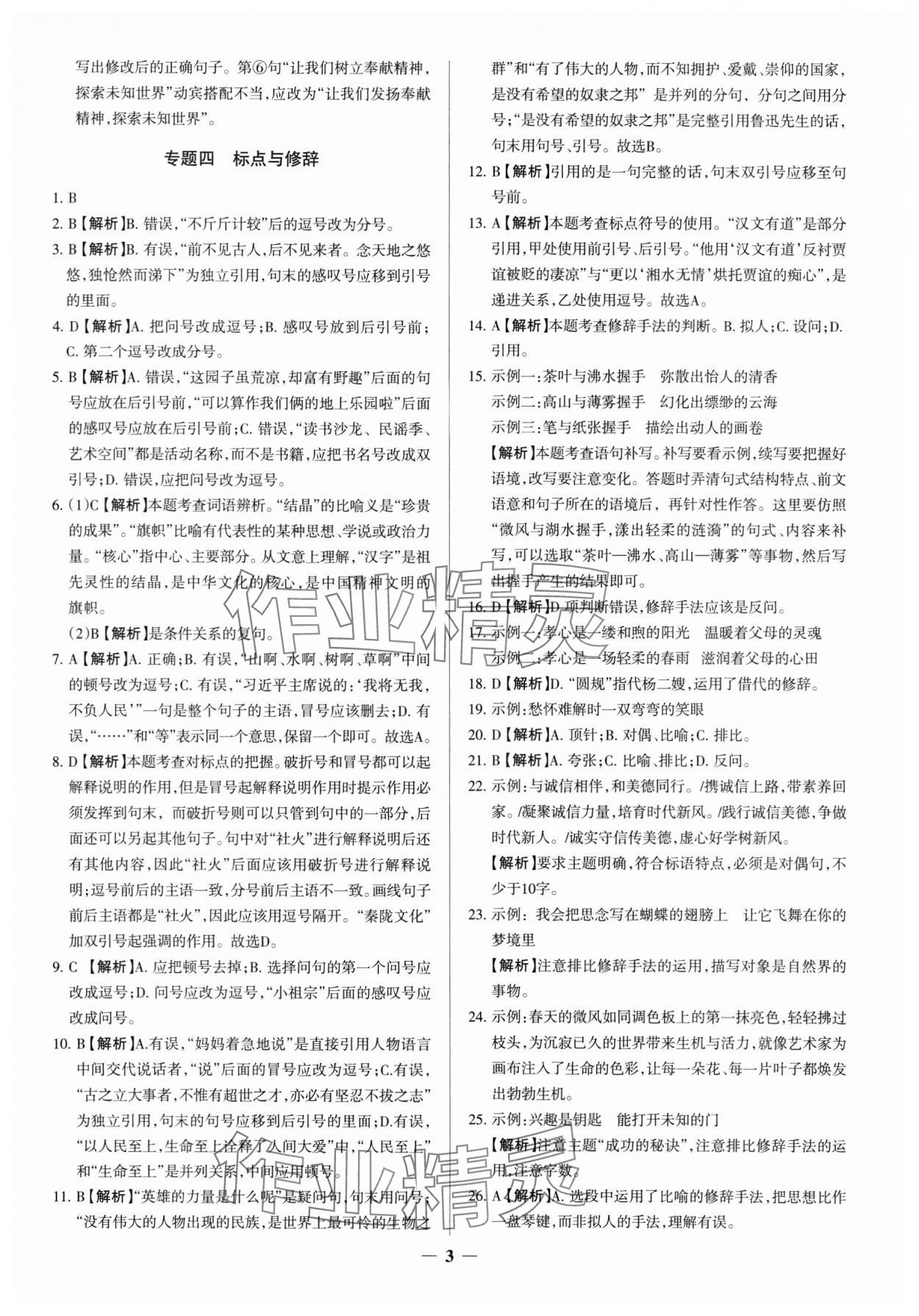 2025年中考真題分類集訓(xùn)語文 參考答案第3頁