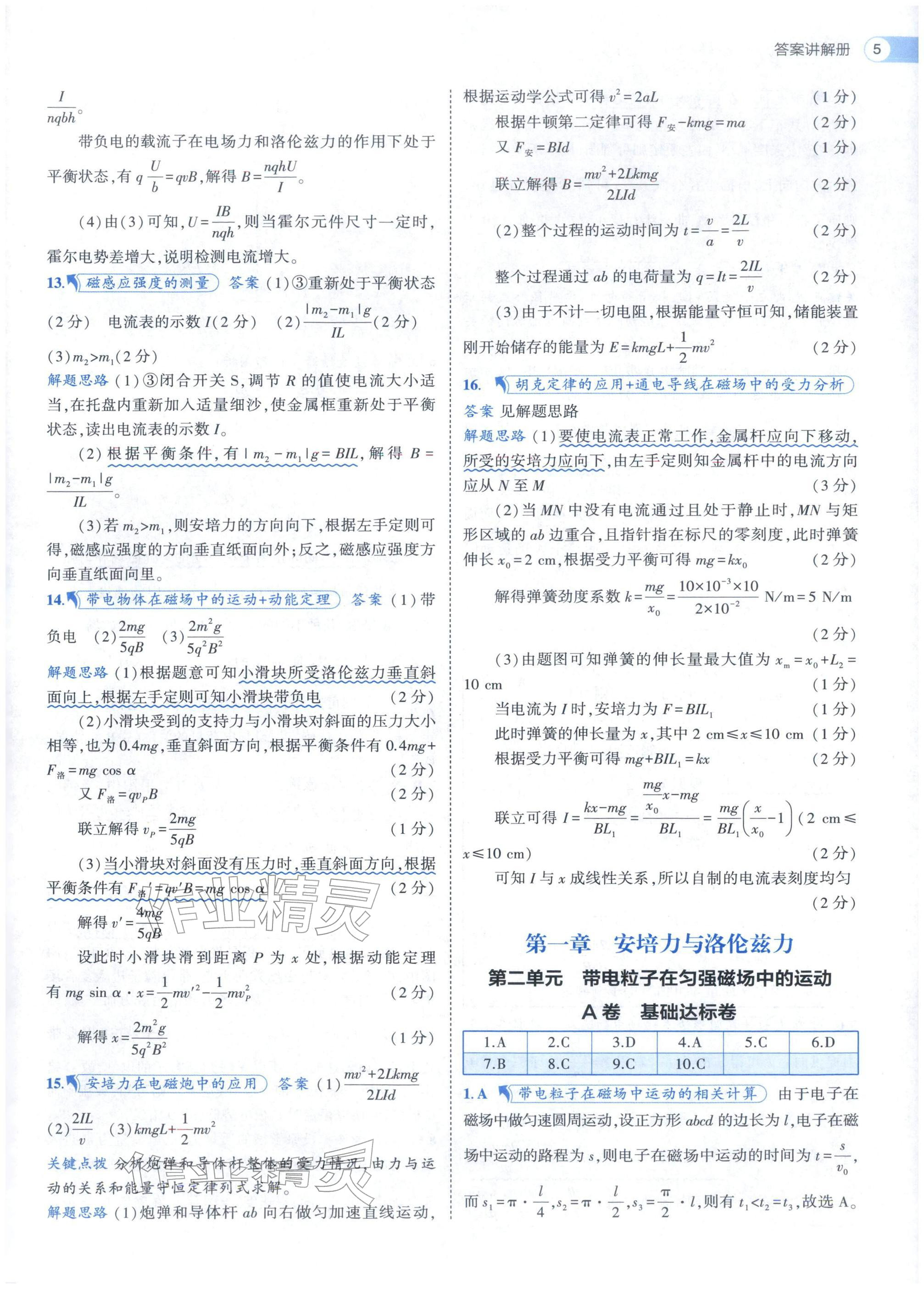 2025年53全优卷高中物理选择性必修第二册人教版 参考答案第5页