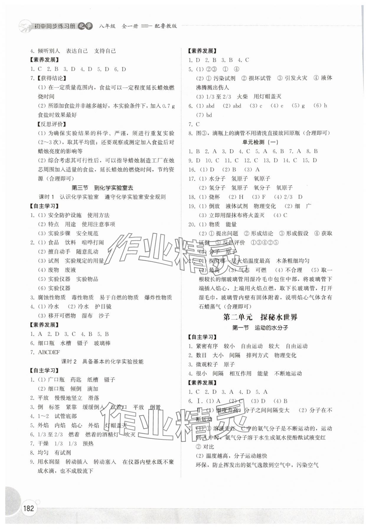 2025年同步练习册山东教育出版社八年级化学全一册鲁教版五四制 第2页