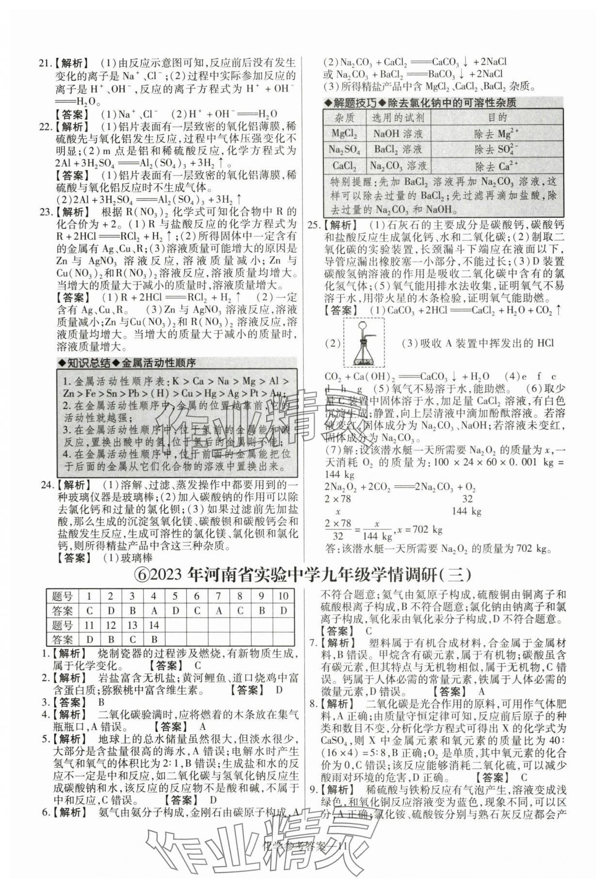2024年澤睿文化真題匯編卷化學河南專版 參考答案第11頁