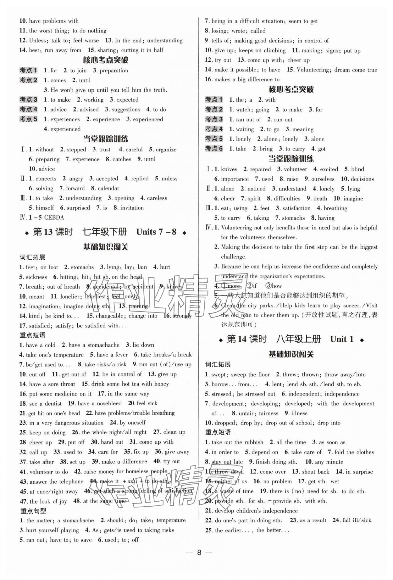 2024年中考對策英語魯教版泰安專版 參考答案第8頁