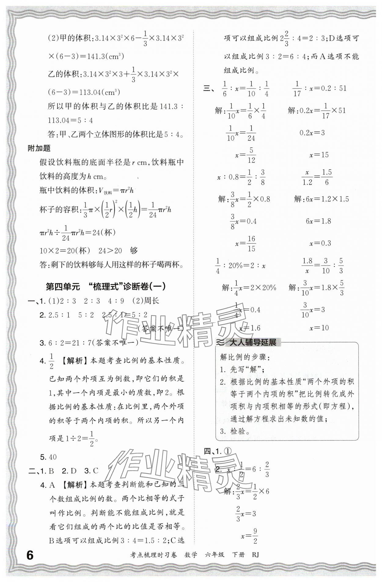 2024年王朝霞考点梳理时习卷六年级数学下册人教版 第6页