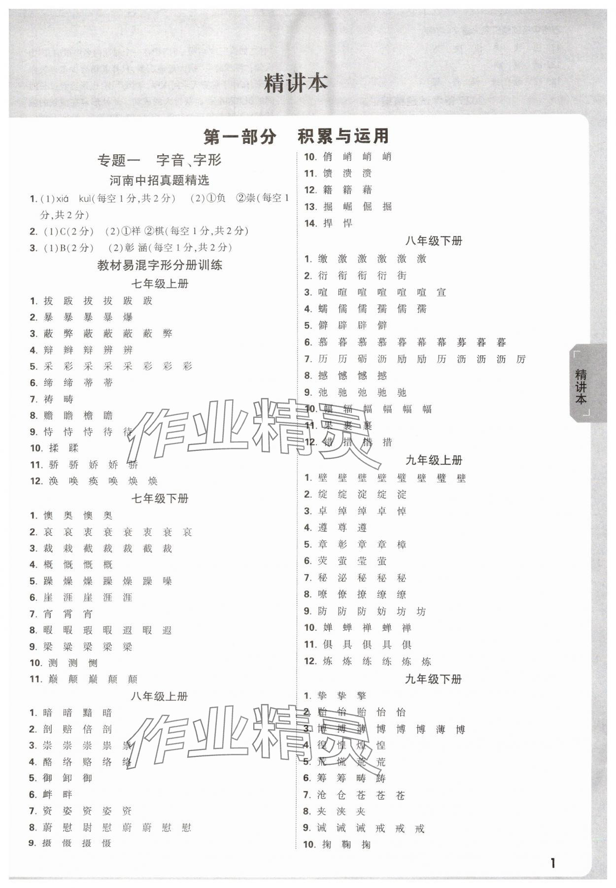 2025年萬唯中考試題研究語文河南專版 參考答案第1頁