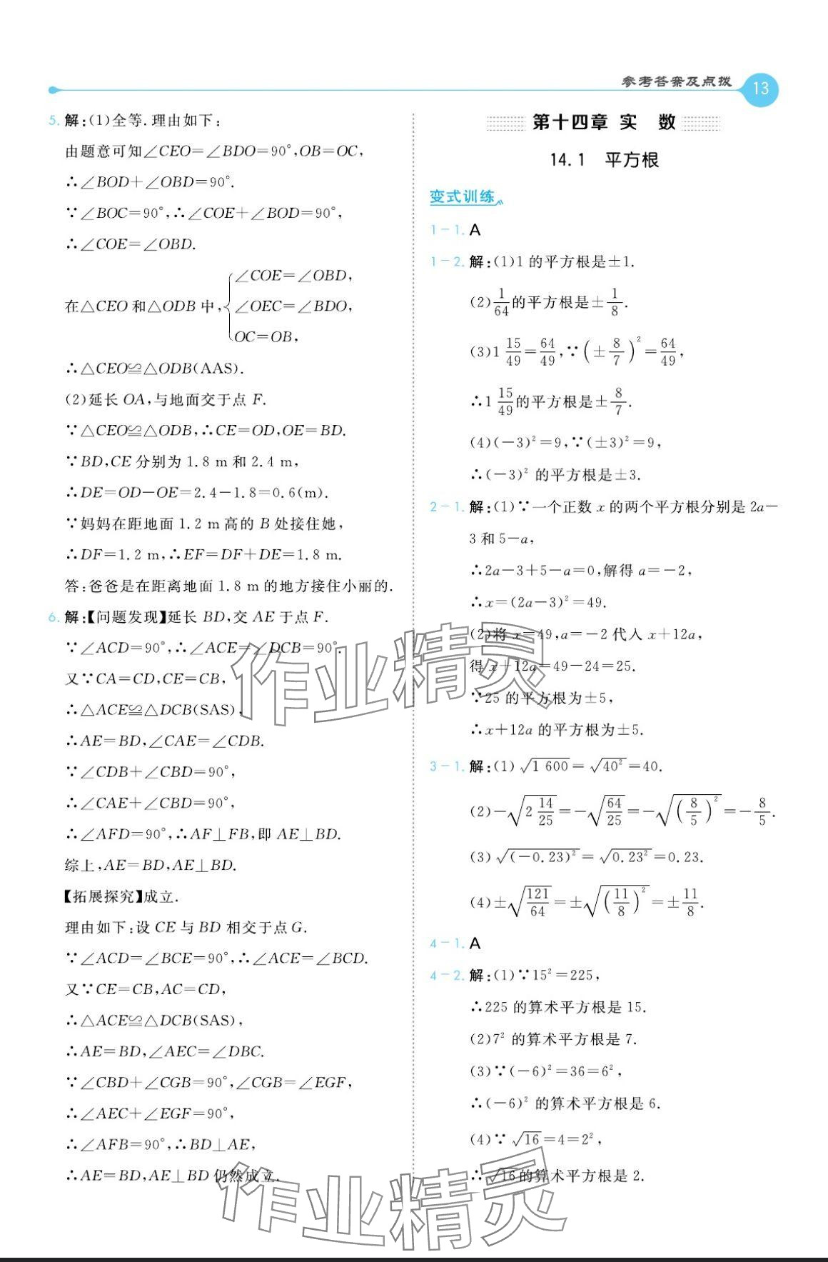 2024年特高級(jí)教師點(diǎn)撥八年級(jí)數(shù)學(xué)上冊(cè)冀教版 參考答案第13頁(yè)