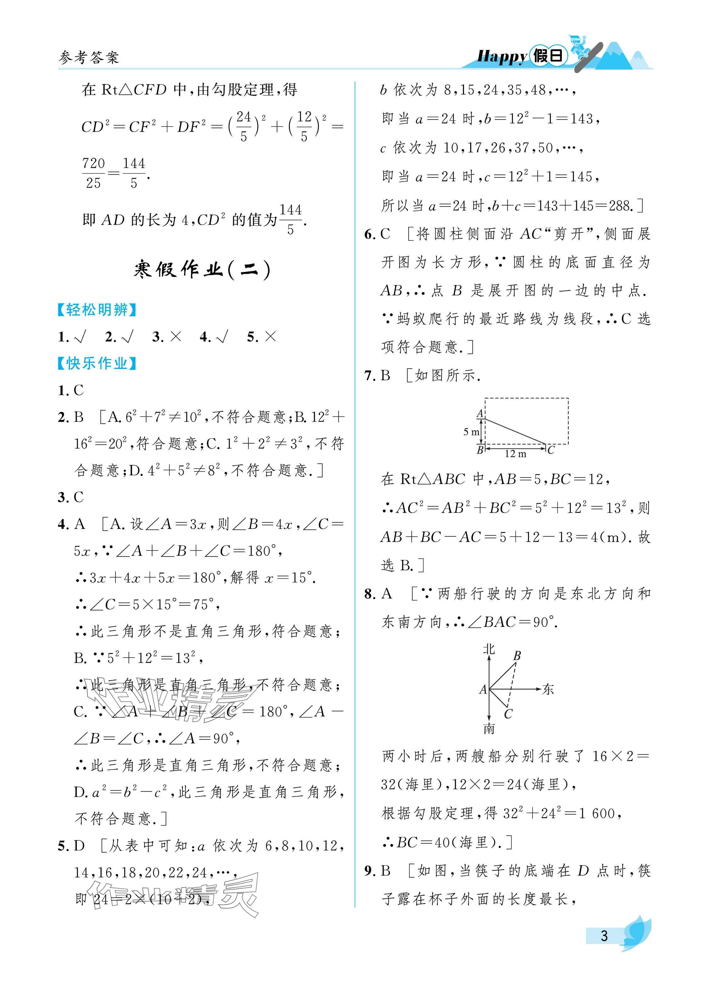2025年寒假Happy假日八年级数学北师大版 参考答案第3页