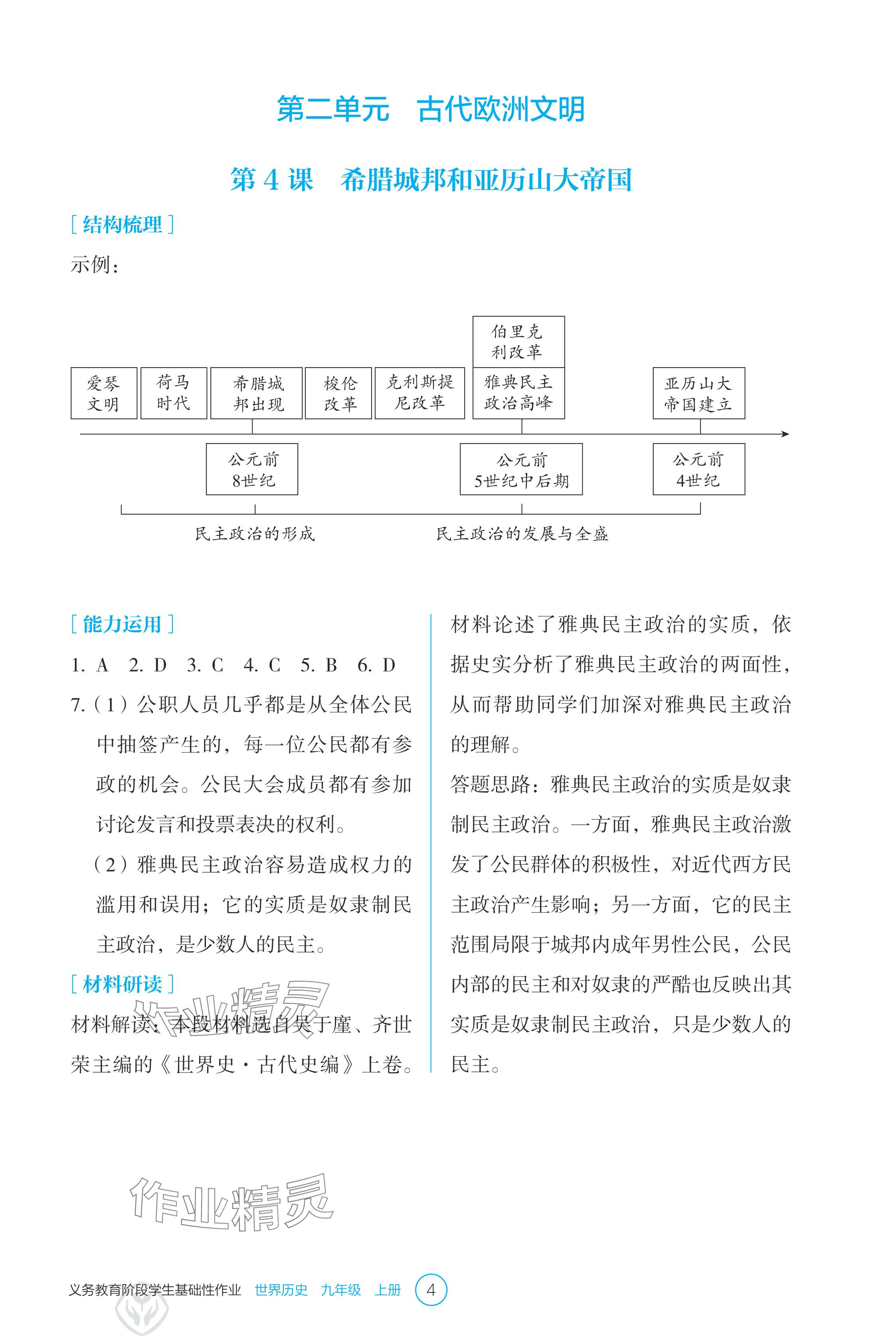 2024年學(xué)生基礎(chǔ)性作業(yè)九年級(jí)歷史上冊(cè)人教版 參考答案第4頁