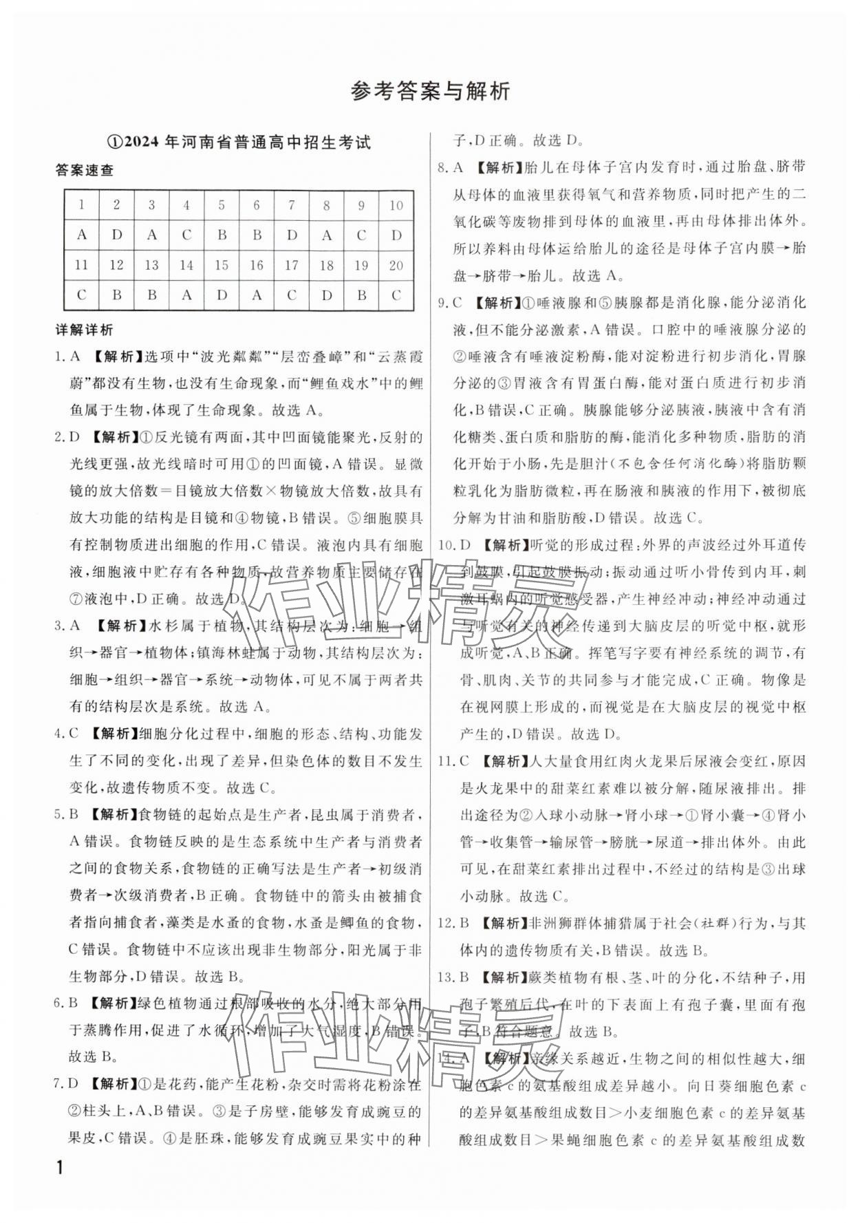 2025年新一線必刷卷生物河南專版 參考答案第1頁