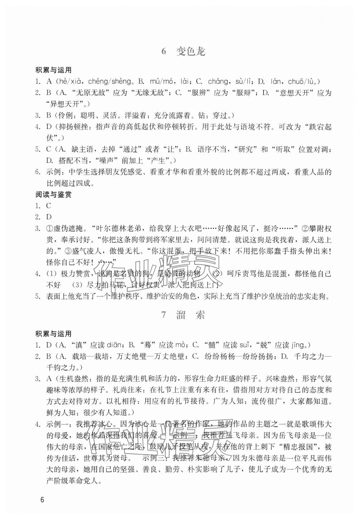 2024年陽光學(xué)業(yè)評(píng)價(jià)九年級(jí)語文下冊(cè)人教版 參考答案第6頁