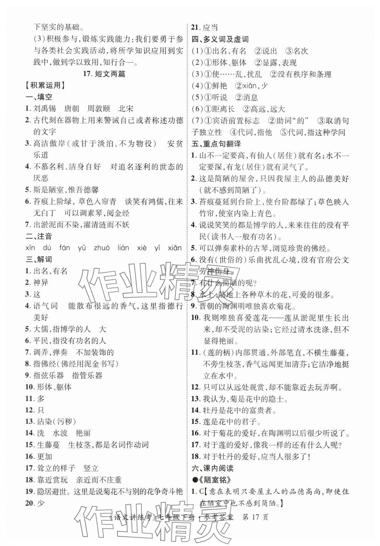 2025年語文講練考七年級(jí)語文下冊(cè)人教版 第17頁