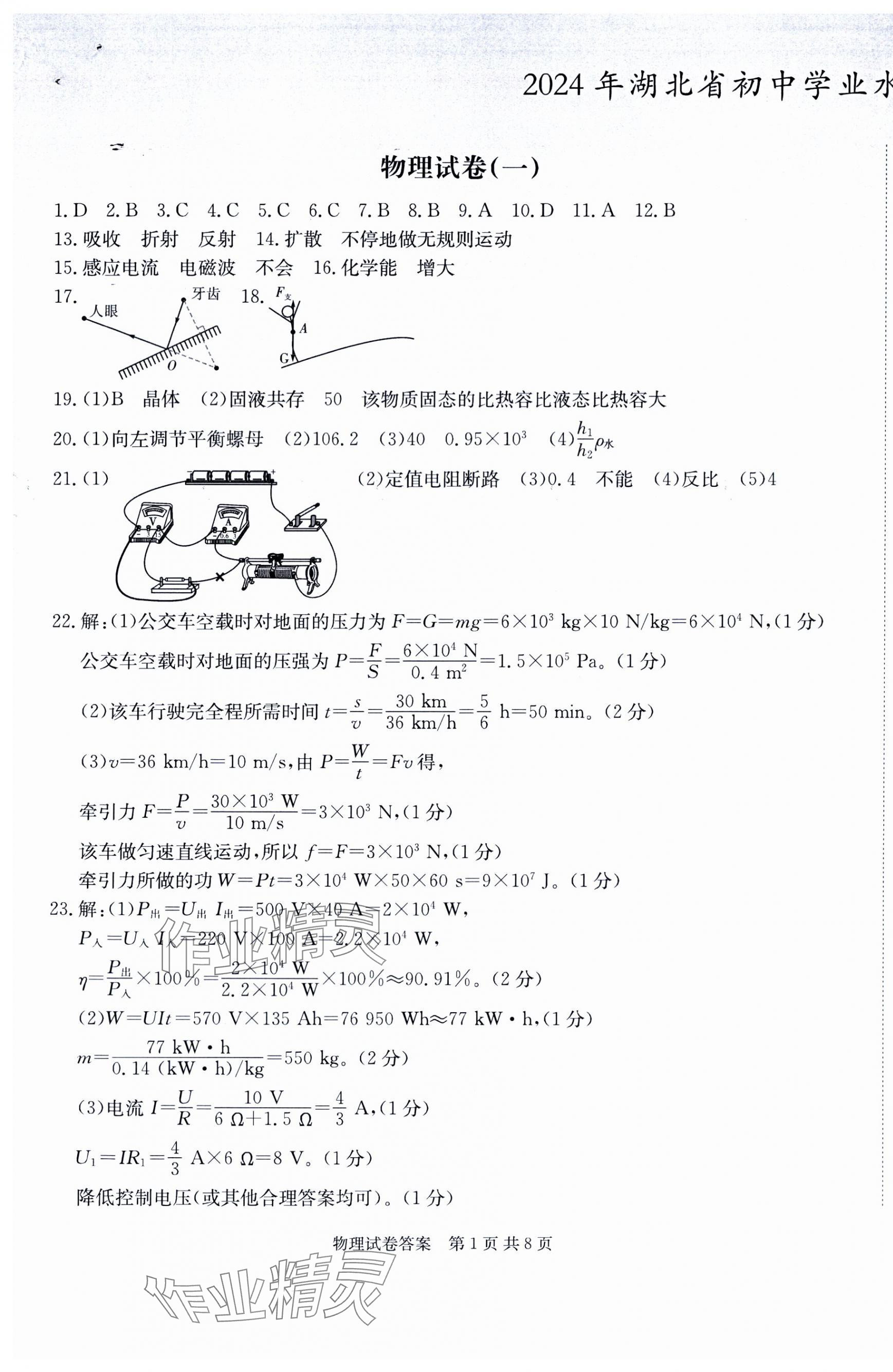 2024年中考復(fù)習(xí)指南模擬沖刺卷物理湖北專版 第1頁