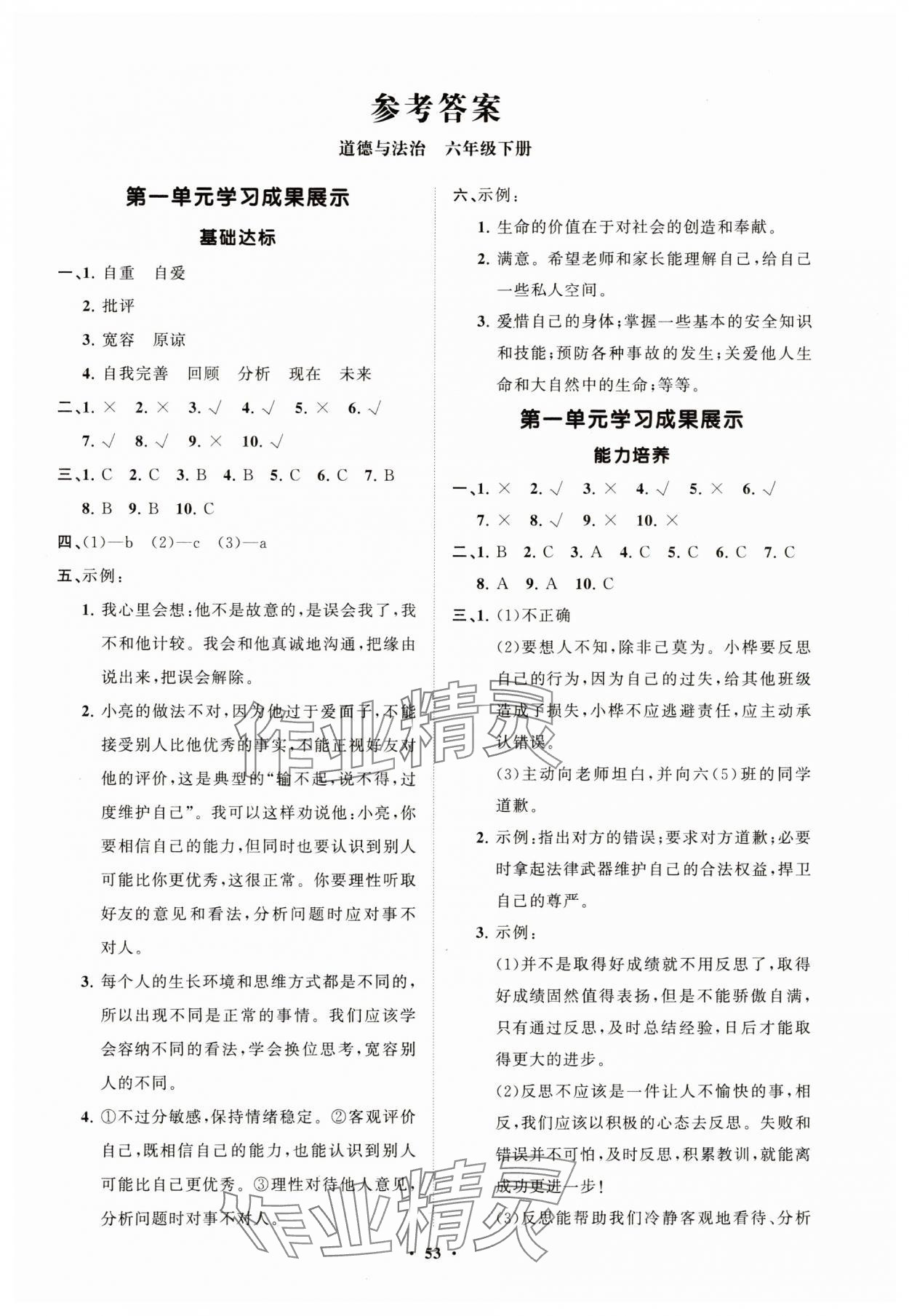 2025年同步練習(xí)冊分層指導(dǎo)六年級道德與法治下冊人教版 第1頁