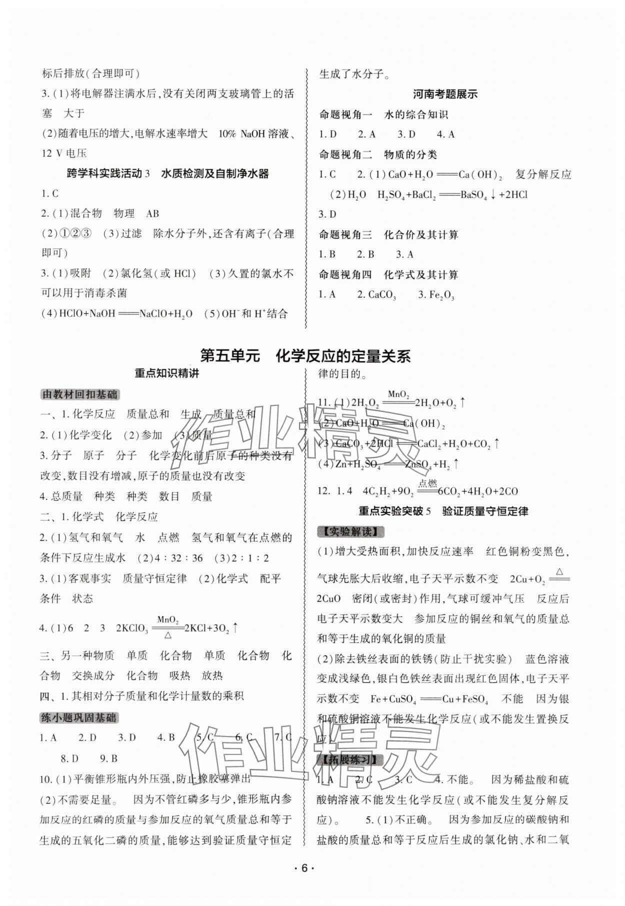 2025年中考復習精講與測試化學中考 參考答案第5頁