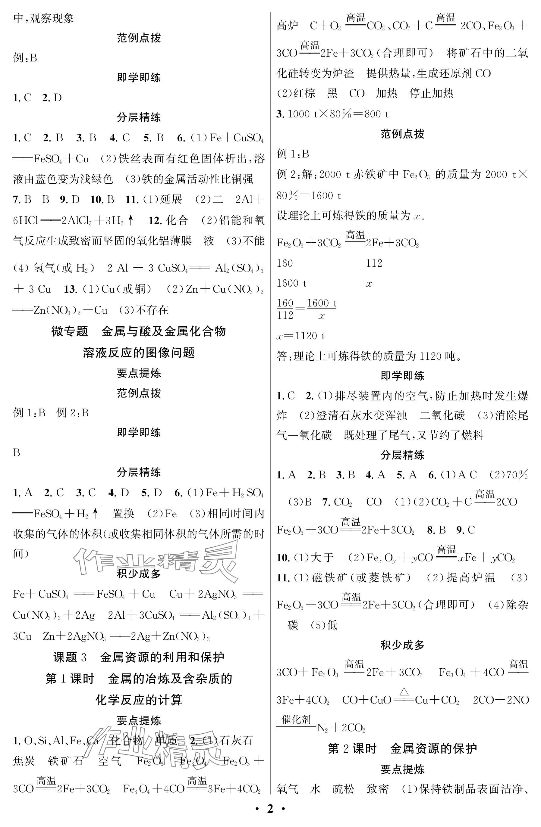 2025年驕子1號九年級化學下冊人教版 參考答案第2頁