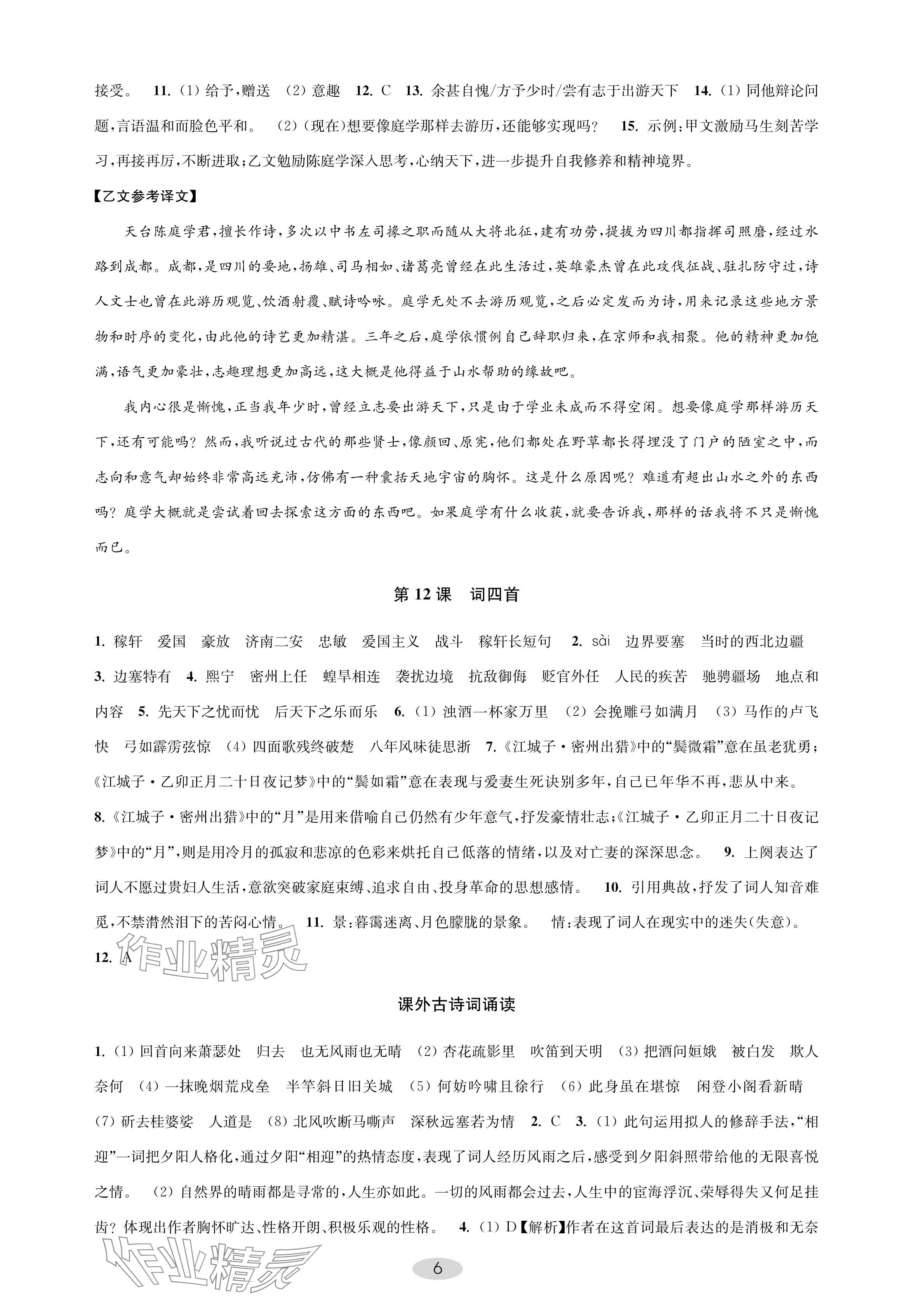 2024年關(guān)鍵能力進(jìn)階九年級(jí)語文下冊人教版 參考答案第6頁