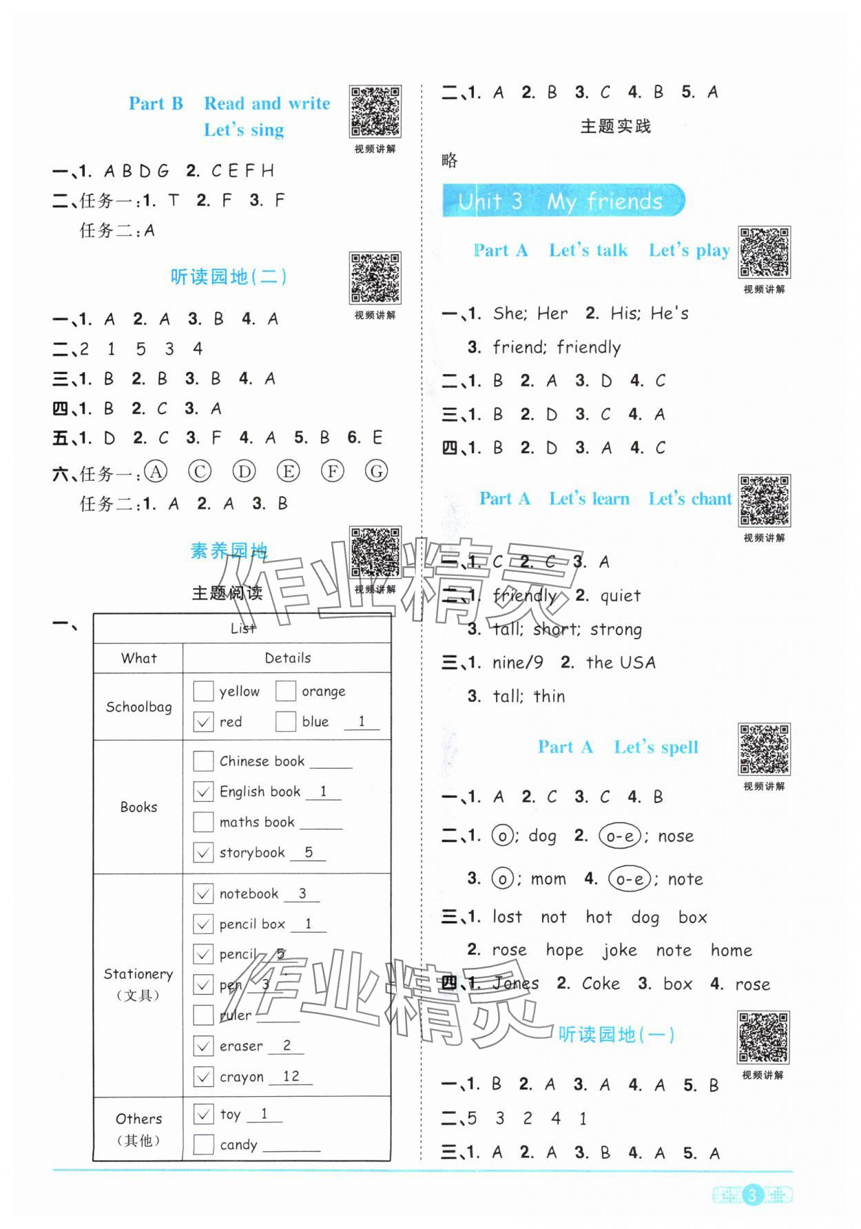 2024年阳光同学课时优化作业四年级英语上册人教PEP版 参考答案第3页