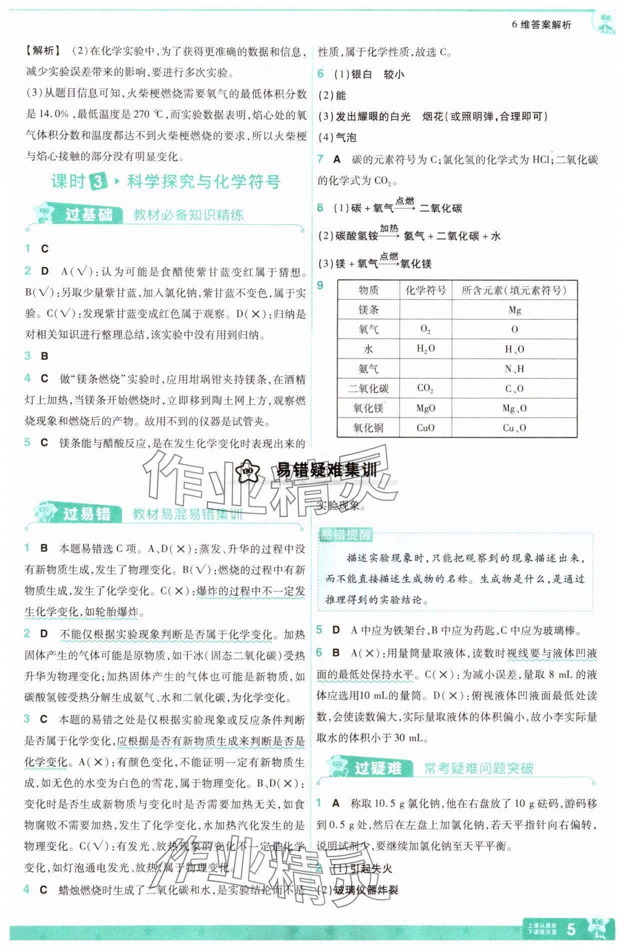 2024年一遍過(guò)九年級(jí)化學(xué)上冊(cè)滬教版 參考答案第5頁(yè)