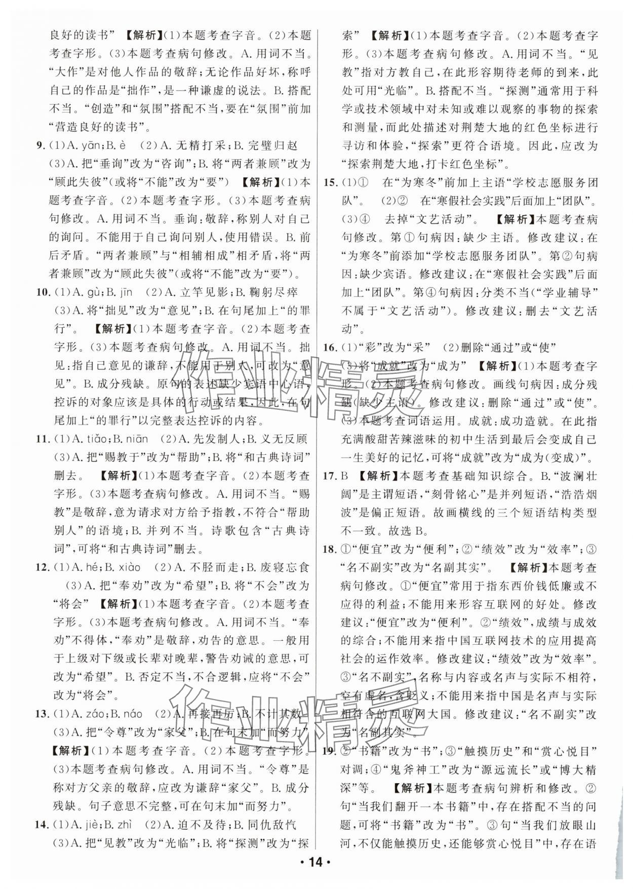 2025年智慧中考语文湖北专版 参考答案第14页