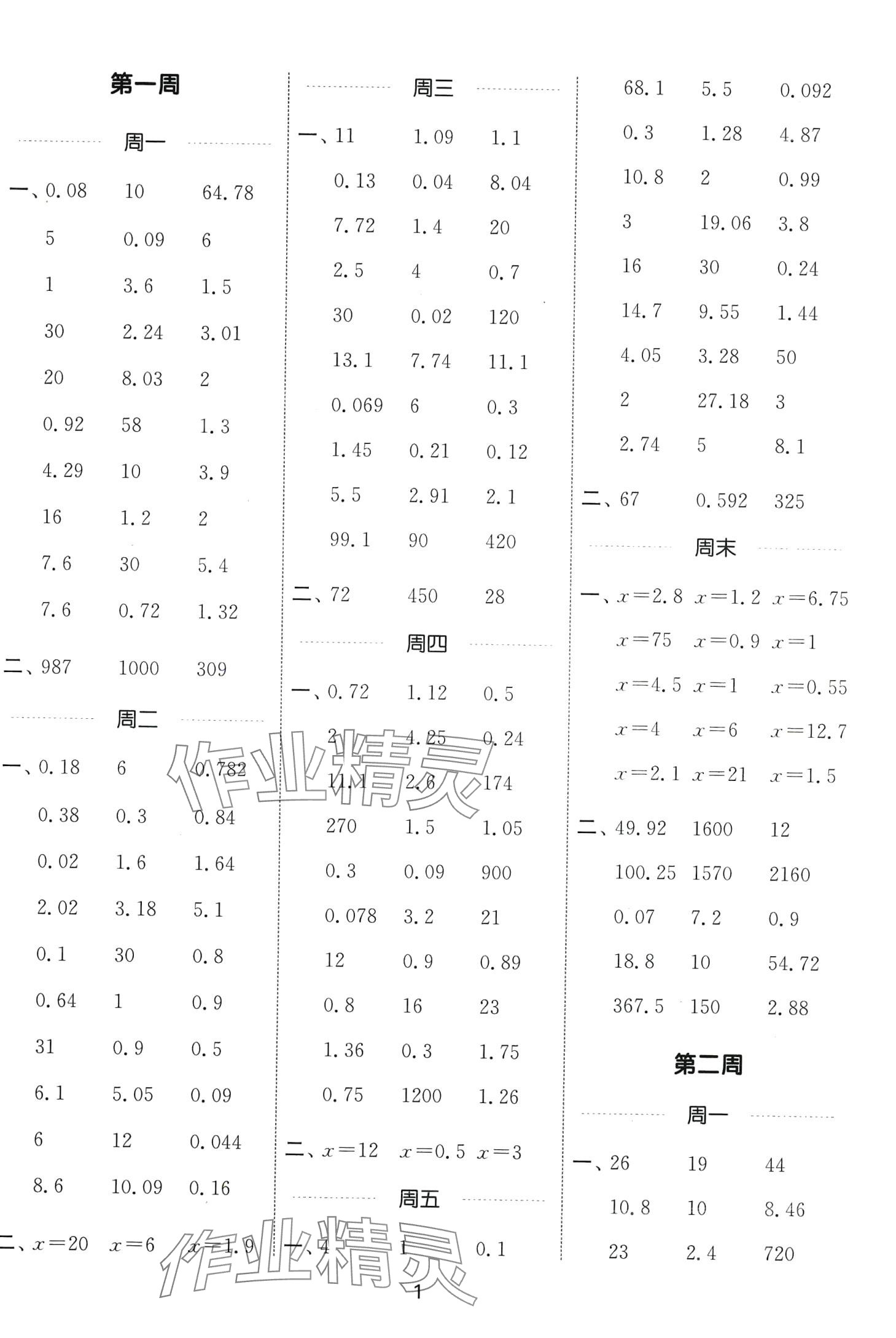 2024年通城學(xué)典計(jì)算能手五年級(jí)數(shù)學(xué)下冊(cè)冀教版 第1頁