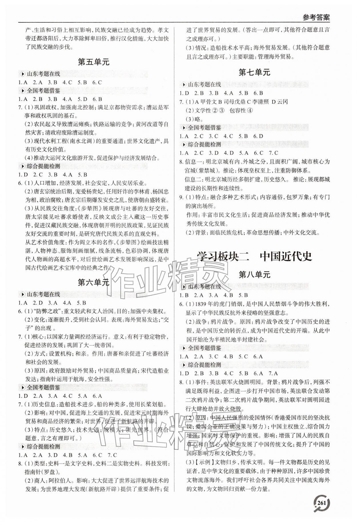 2026年初中总复习手册历史青岛出版社 参考答案第2页