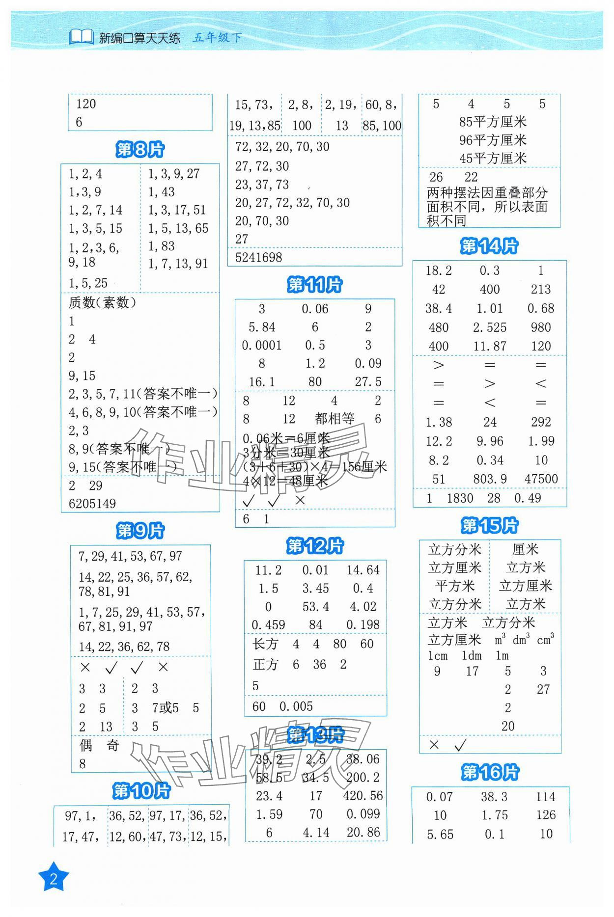 2024年新編口算天天練五年級(jí)數(shù)學(xué)下冊(cè)人教版 參考答案第2頁(yè)