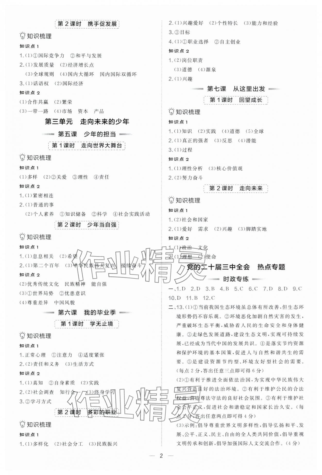 2025年點撥訓(xùn)練九年級道德與法治下冊人教版海南專版 第2頁